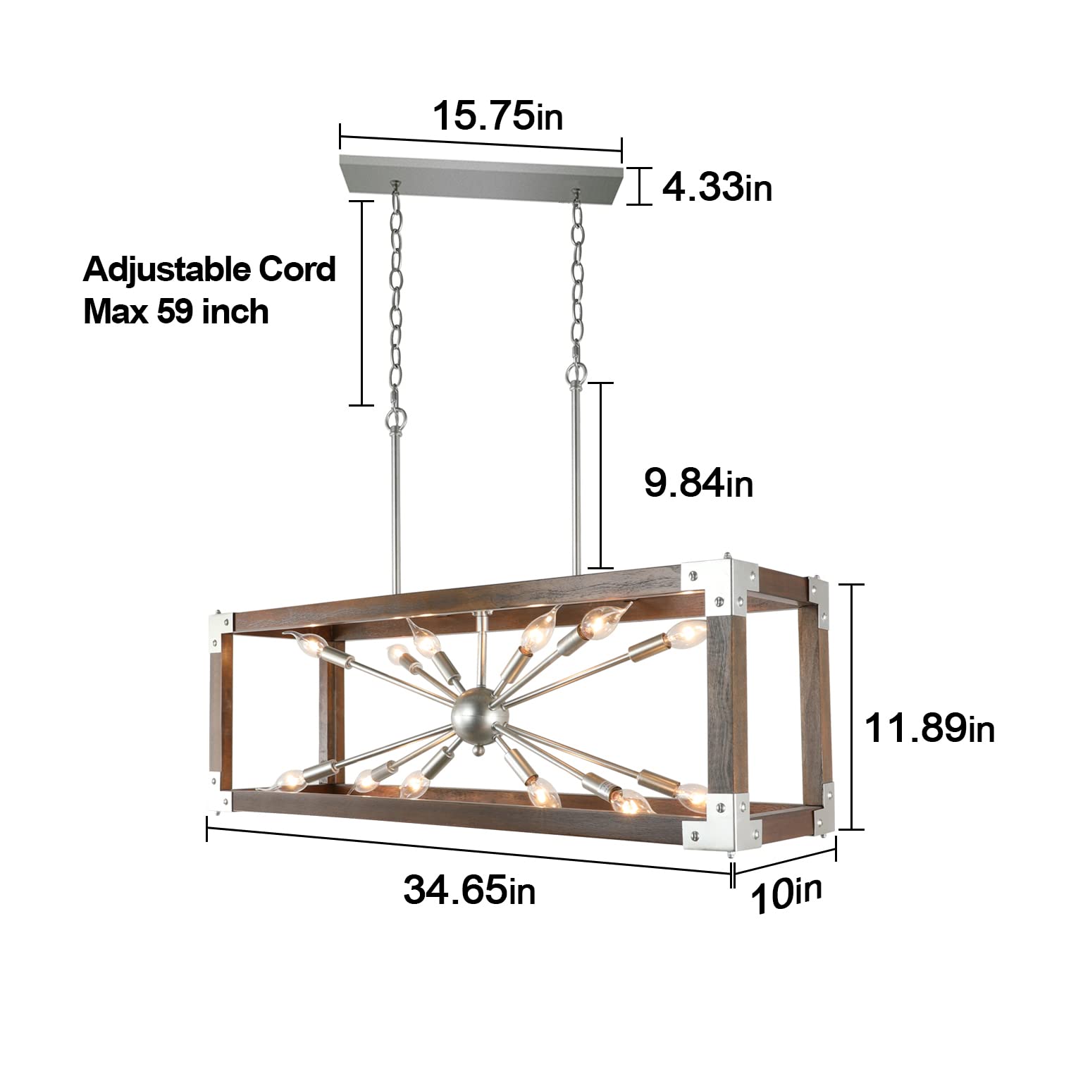 Kitchen Island Light Fixtures Dining Room Distressed White Rectangular Modern Farmhouse Chandelier, 3-Light Metal Rustic French Country Pendant Lighting Ceiling Light Hanging Lamp, No Wood