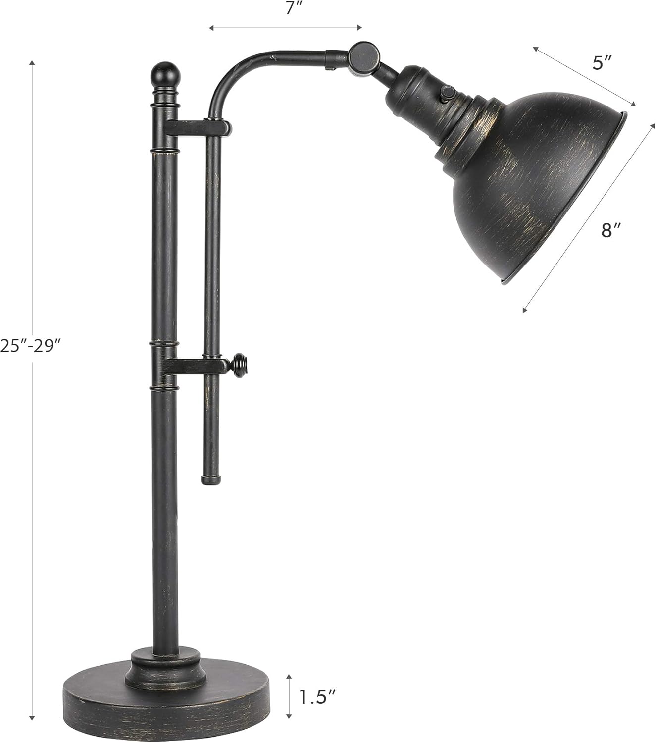 Rustic Desk Lamp Black Adjustable, Industrial Style Metal Task Lamp (25"-29"), Vintage Work Lamp, Farmhouse Reading Lamp in Aged Bronze Finish, ETL Certificate