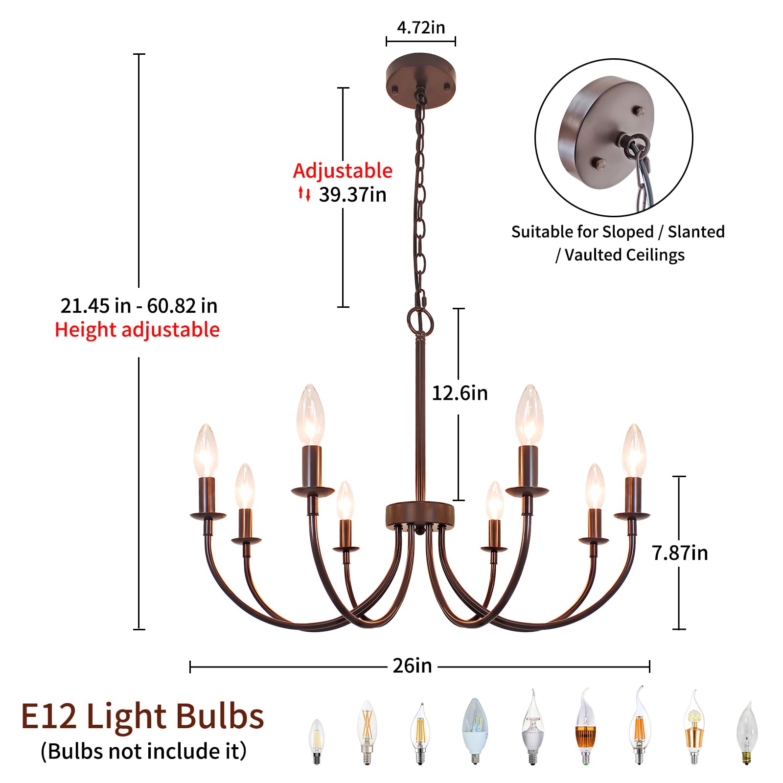 Chandelier, 6-Light Antique White Farmhouse Chandelier for Dining Room Lighting Fixtures Hanging, Candle Hanging Pendant Lights for Kitchen Living Room Bedroom Foyer