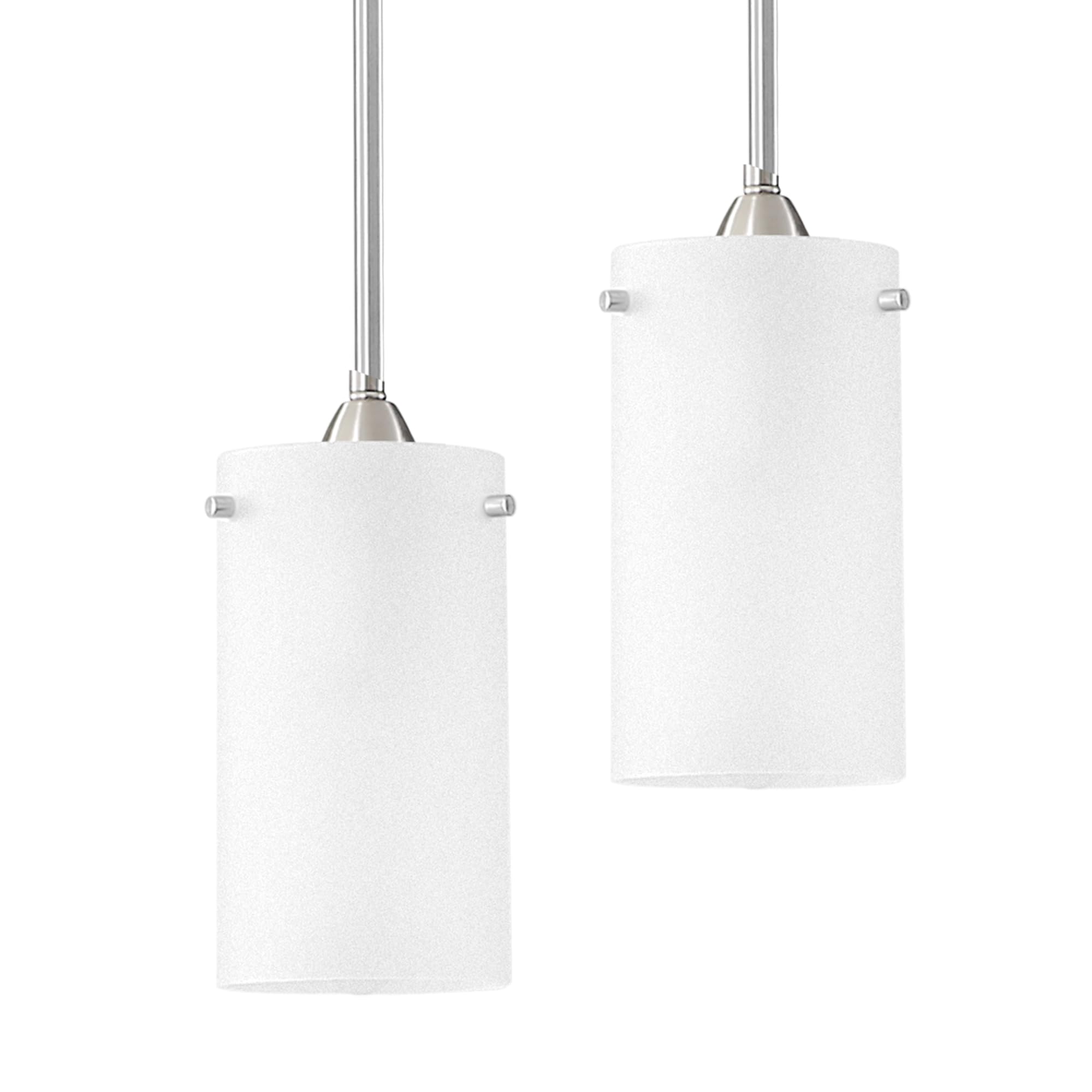 1-Light Mini Pendant Light Fixtures, 2-Pack Modern Hanging Ceiling Light, Adjustable Height, Brushed Nickel Pendant Lighting with Dual Glass for Kitchen Island Bedroom Hallway