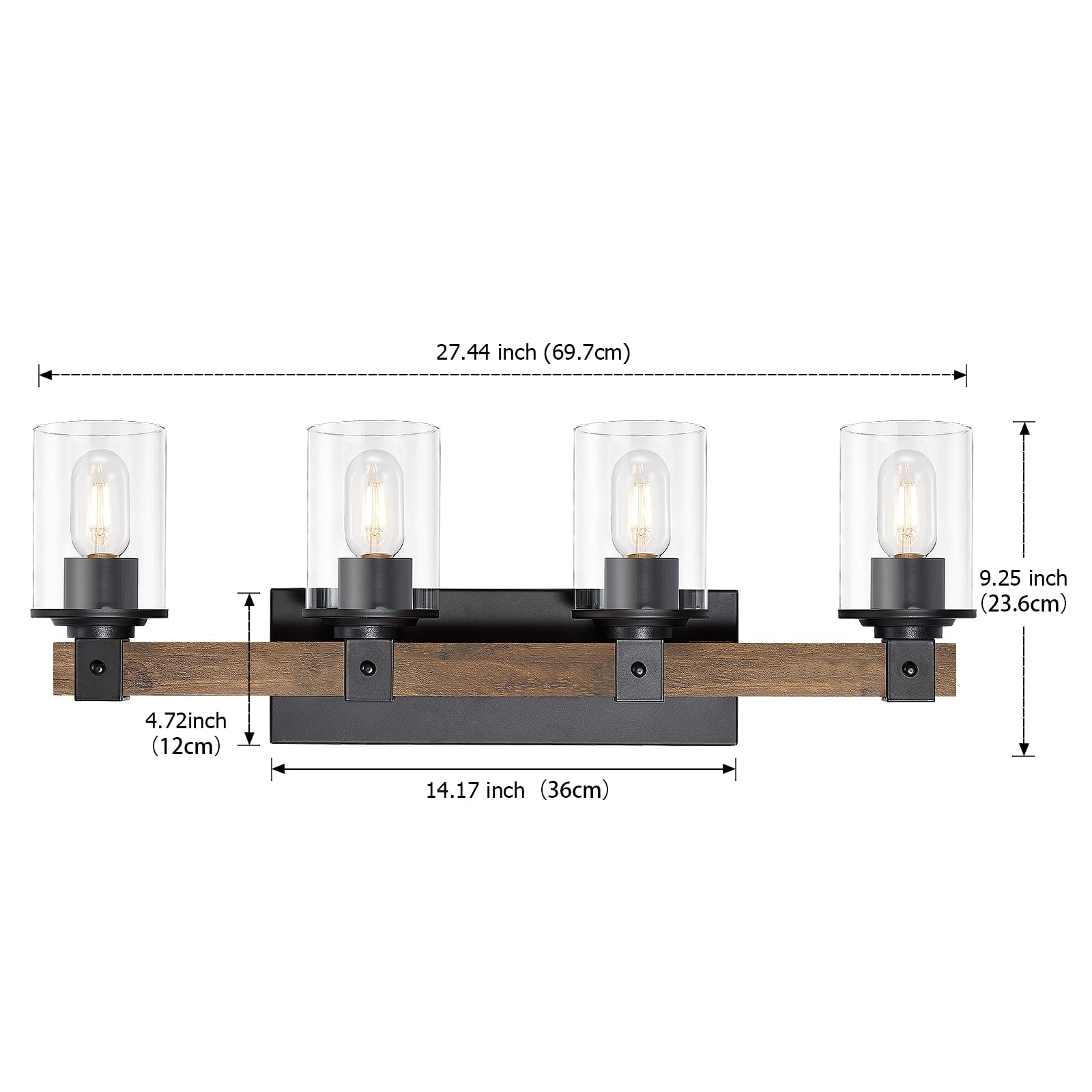 Wood Vanity Lights,3-Light Farmhouse Bathroom Lighting Fixtures with Clear Glass Shade,Industrial Vintage Rustic Wall Lamp for Bedroom,Living Room,Hallway (3-Light, Antique Wood)