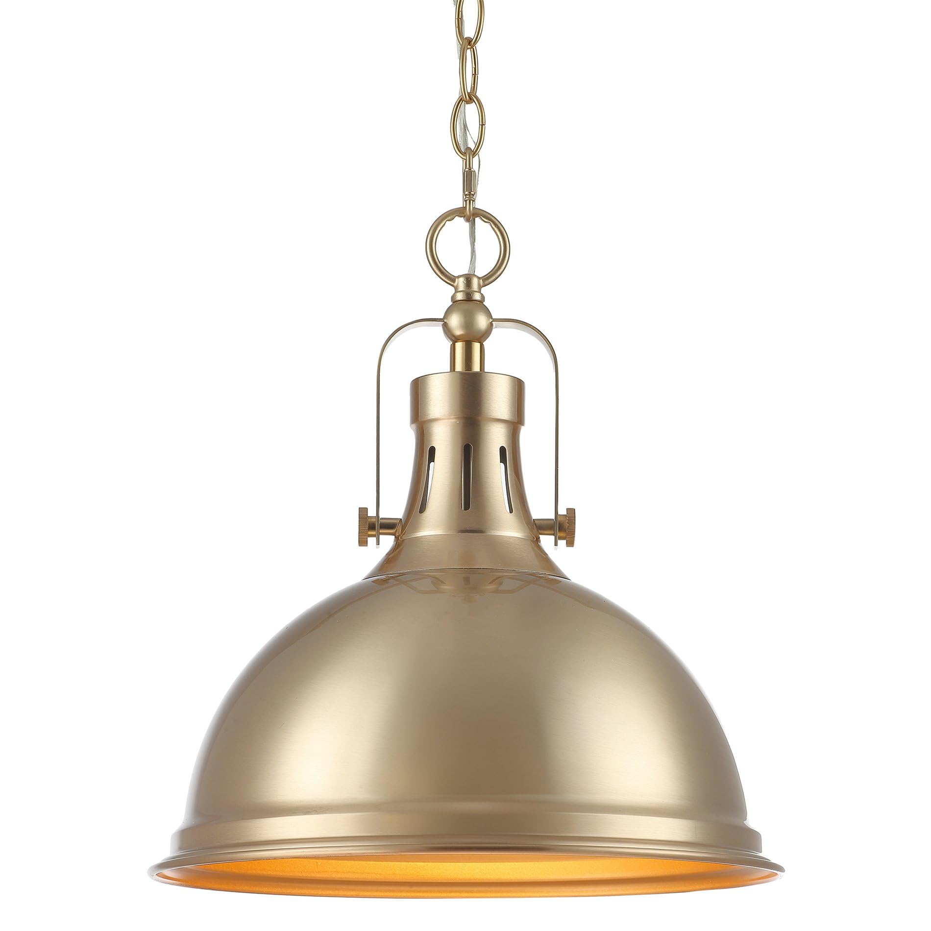 9" Contemporary Industrial Pendant Light, Adjustable Length + Shade Swivel Joint, Brushed Brass Finish