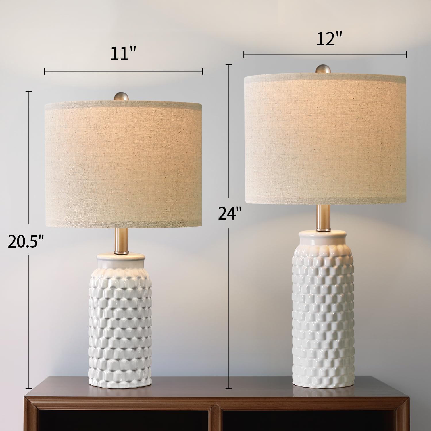 20.5" White Modern Ceramic Bedside Lamp Set of 2 for Bedroom Decor Farmhouse Table Lamp for Living Room Office Dorm