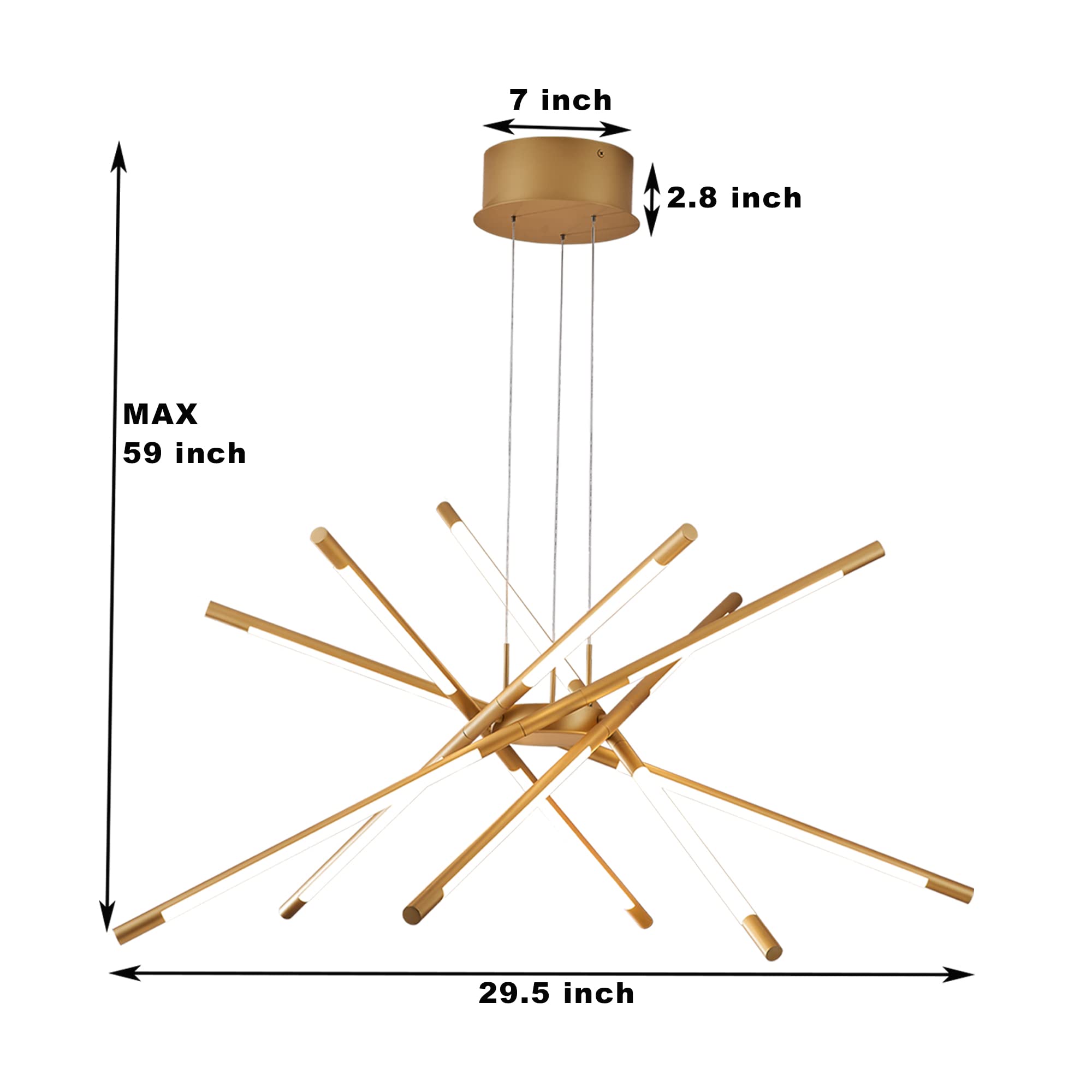 Gold Modern LED Chandelier Sputnik Pendant Light Fixture Dimmable Hanging Ceiling Lighting with 12 Heads for Living Room,Dining Room,Kitchen,Bedroom