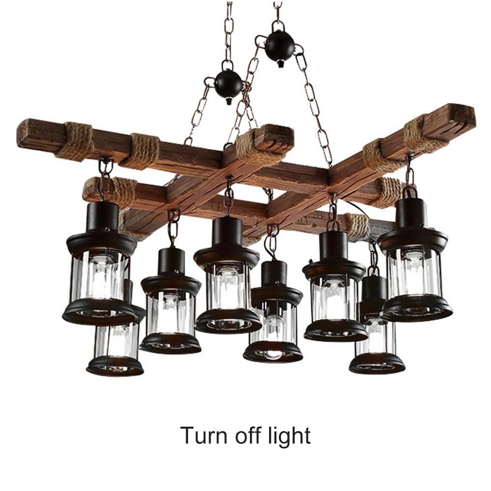 8 Lights Industrial Retro Wooden Chandelier Pendant Light Island Hanging Ceiling Fixture Vintage Farmhouse Wood Light Adjustable Chain for Home Cafe Bar Restaurant (39.4")