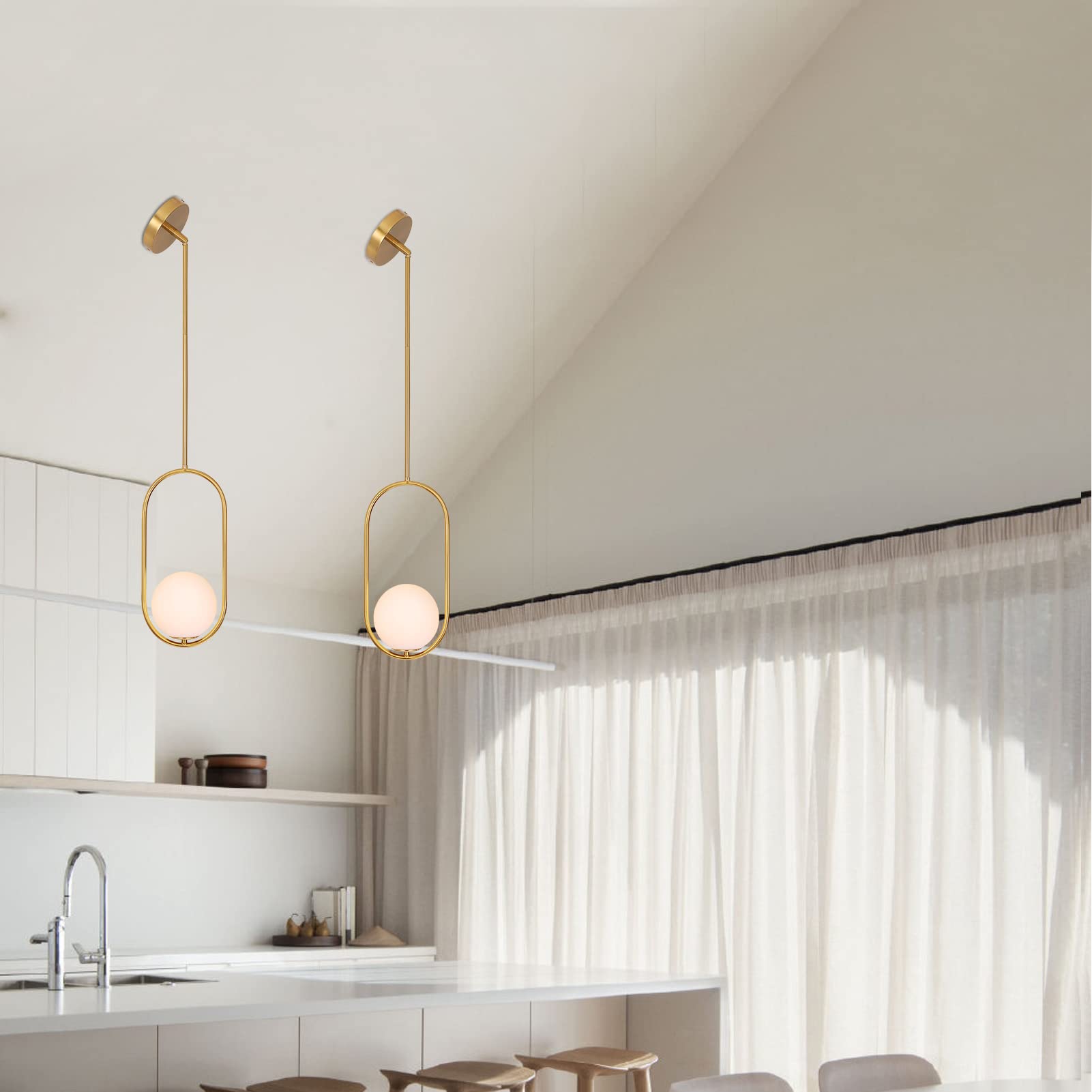 Modern Pendant Lighting Gold Hanging Light Fixture for Sloped Ceiling,Brass Pendant Lighting Fixture Pendant Chandelier Globe Pendant Light for Kitchen Island,Dinning Room Bedside Lighting