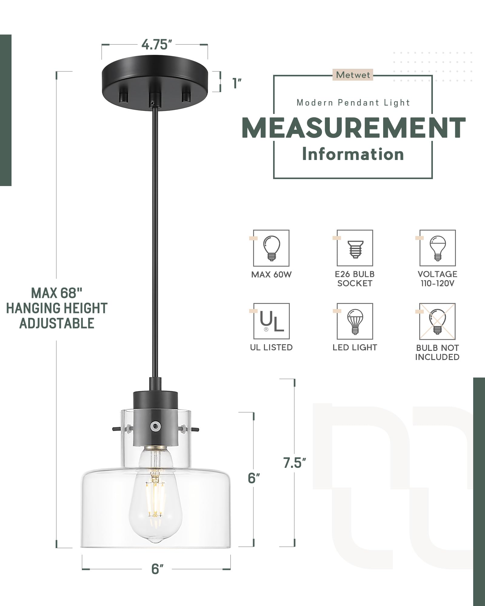 2 Pack Pendant Lights Kitchen Island, 6" Brushed Gold Pendant Light Fixtures Over Island with Clear Glass Shade, Modern Brass Kitchen Island Lighting for Dining Room Entryway, PL124-BG-2PK