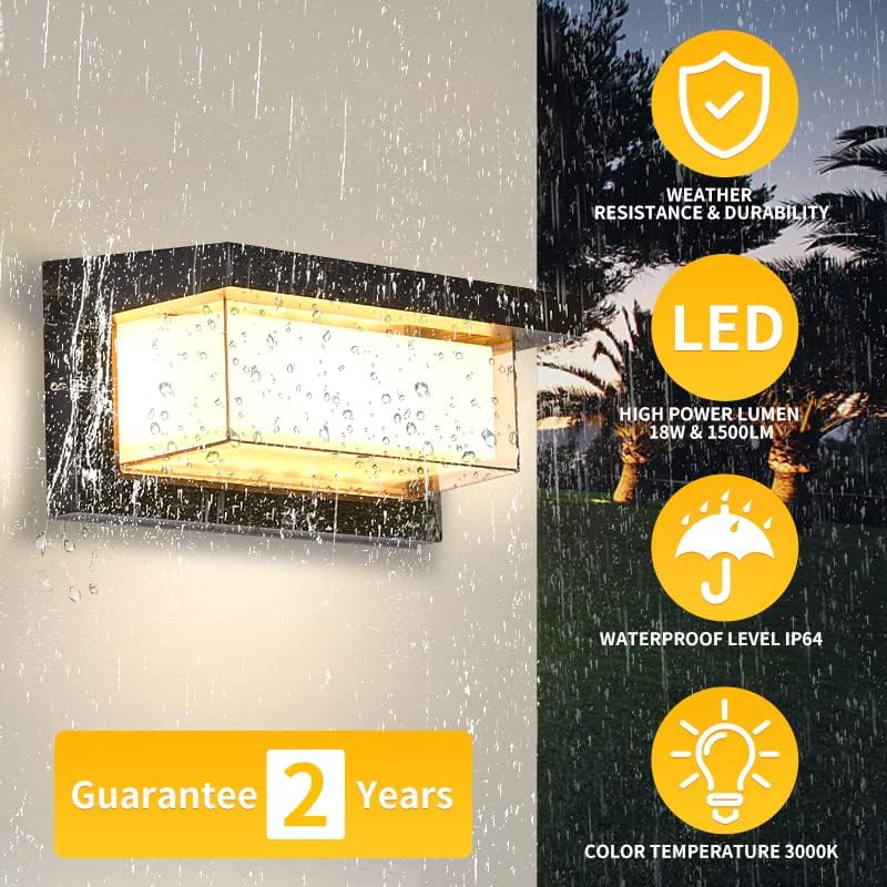 18W Modern Outdoor Lights for House, Front Porch Lights, Exterior Wall Mount Light Fixtures 3000K, Outdoor Patio LED Lights Waterproof, Aluminium Black Warm White