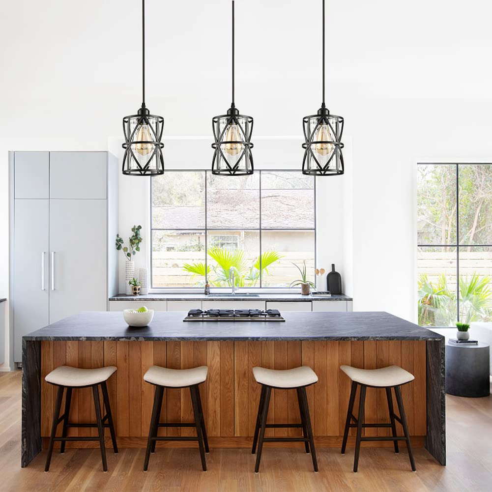 Black Pendant Lighting Modern Pendant Light, Adjustable Pendant Light Fixture,Pendant Lights Kitchen IslandLight (1 Pack Square Pendant Light)