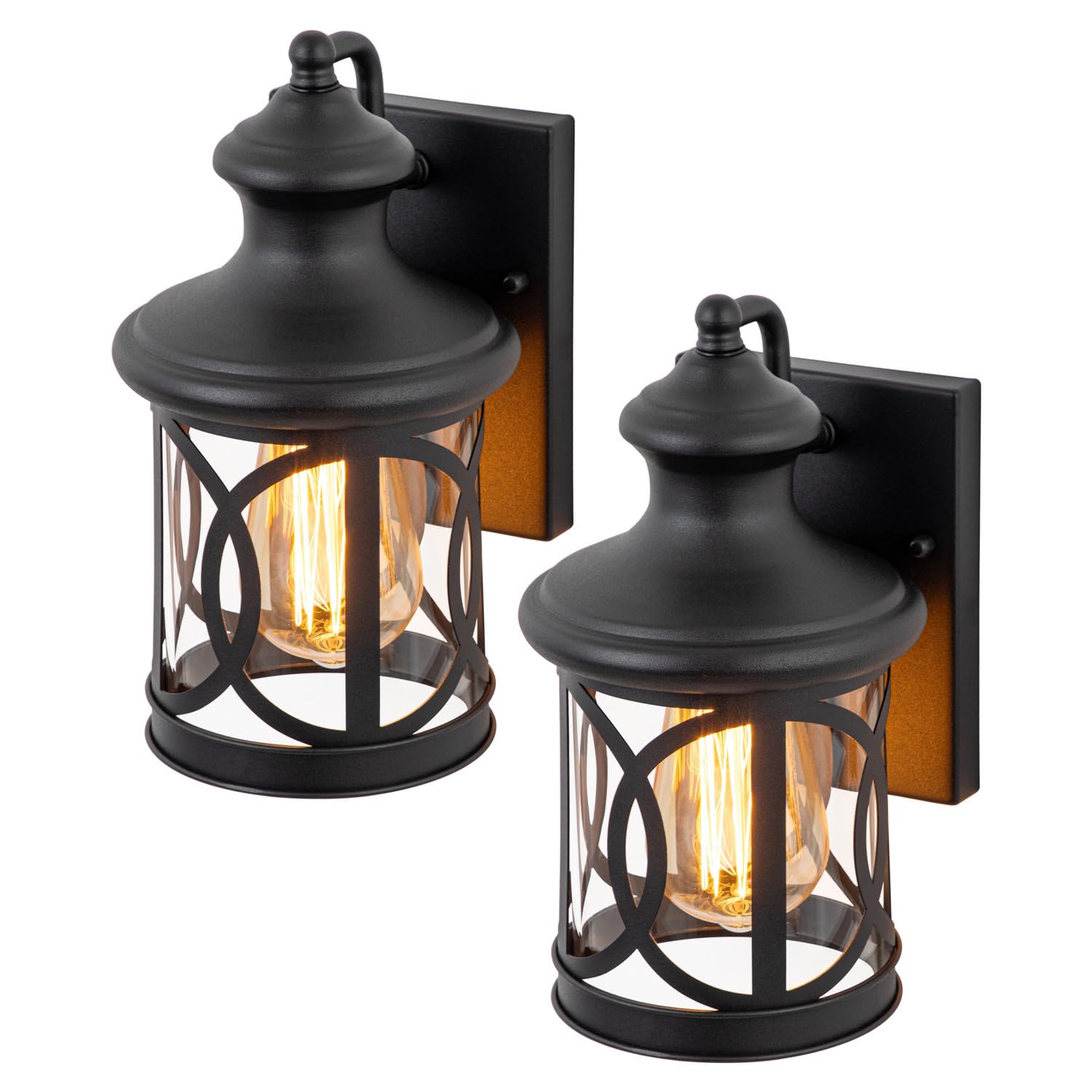 2-Pack Outdoor Wall Lights, Porch Lights, Waterproof Outdoor Wall Sconce, Exterior Light Fixture Matte Black with Clear Glass Shade for Garage Patio Front Door Balcony