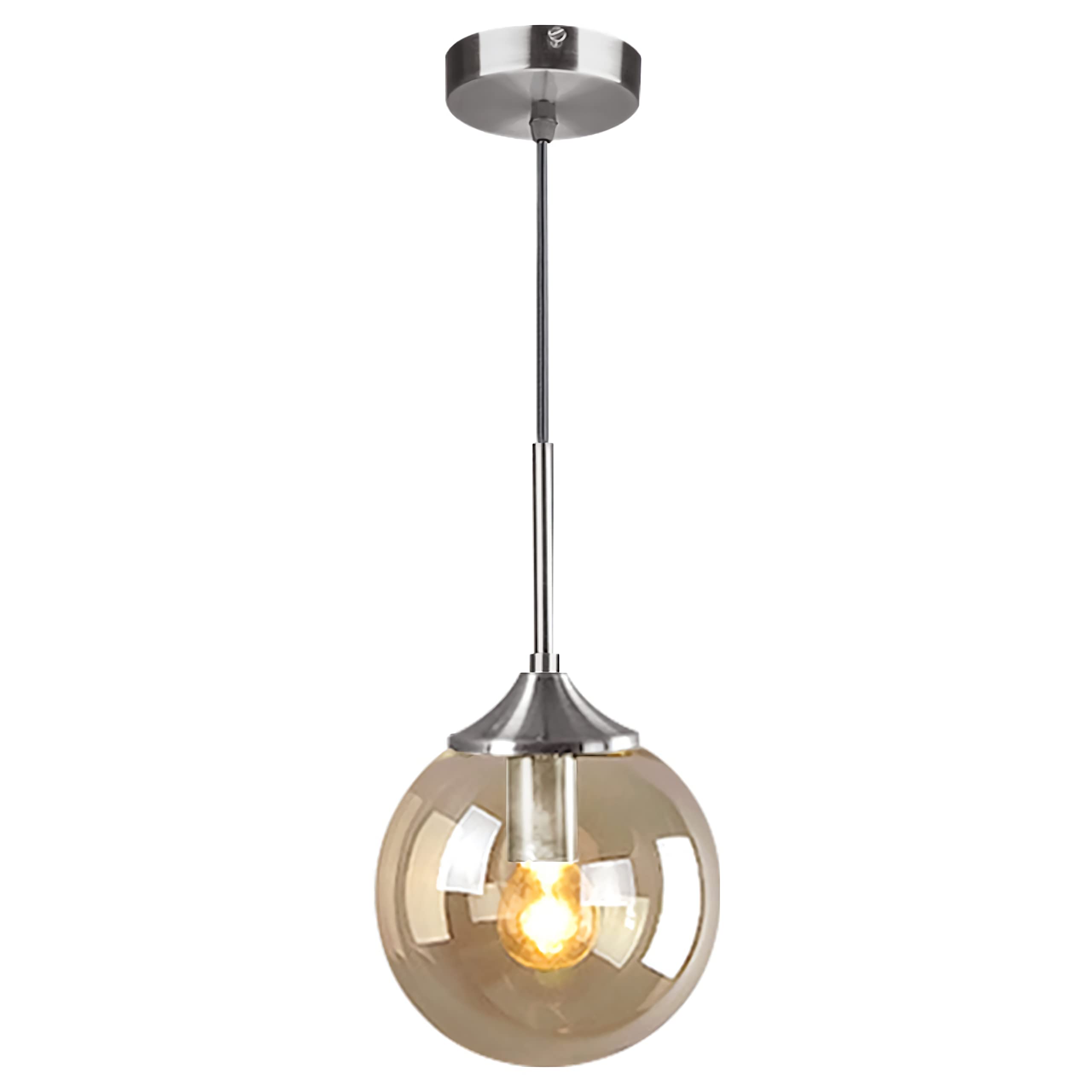 Lighting Mid Century Modern Pendant Chandelier 1-Light Gold Glass Globe Pendant Light Brushed Brass Pendant Light Large Kitchen Pendant Lighting Over Island (Amber)