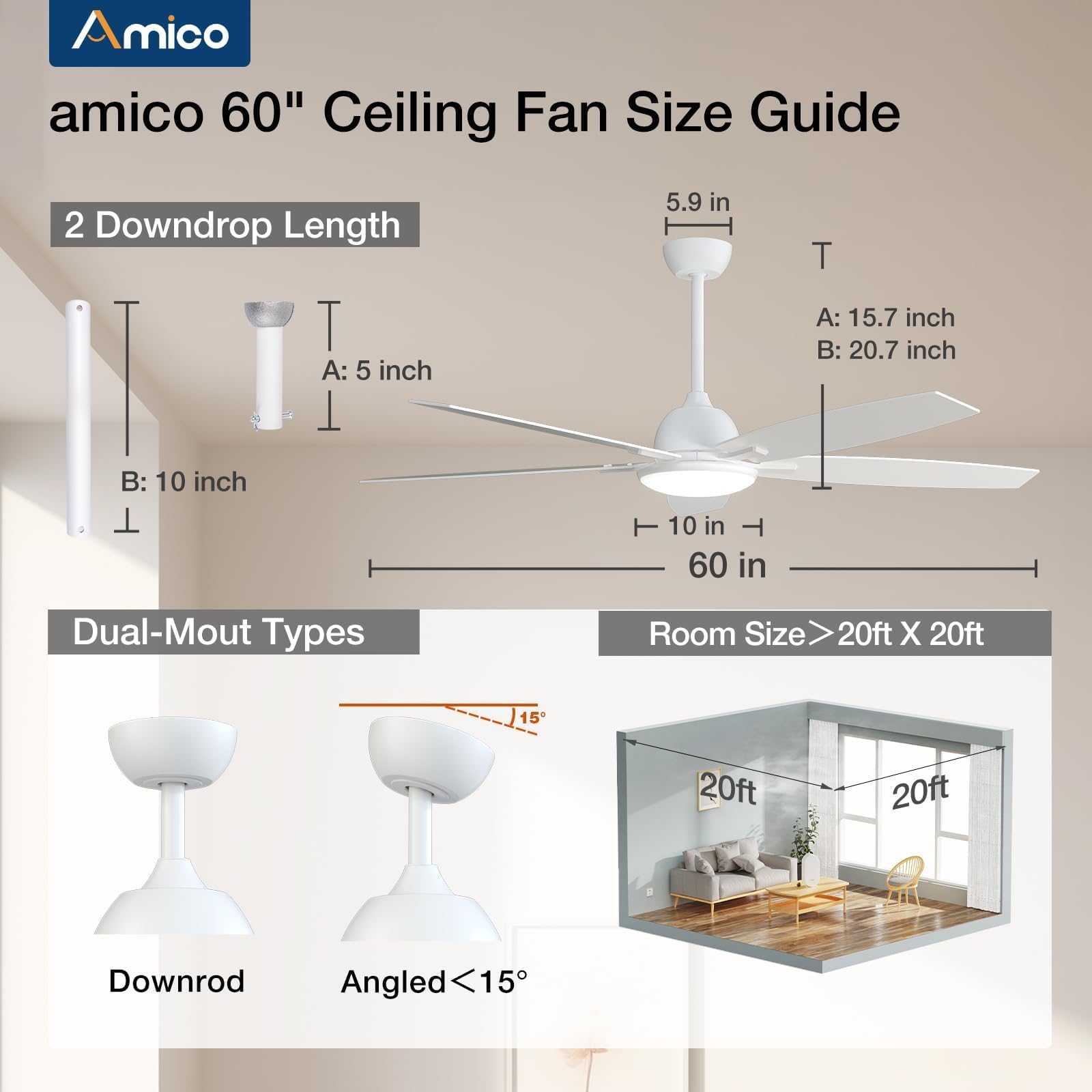 Ceiling Fans with Lights, 52 inch Smart Ceiling Fan with Remote/APP/Alexa Control, Reversible DC Motor, 5 Blades, 6 Speeds, 3CCT, Dimmable, Noiseless, Wifi Ceiling Fan for Bedroom, Farmhouse