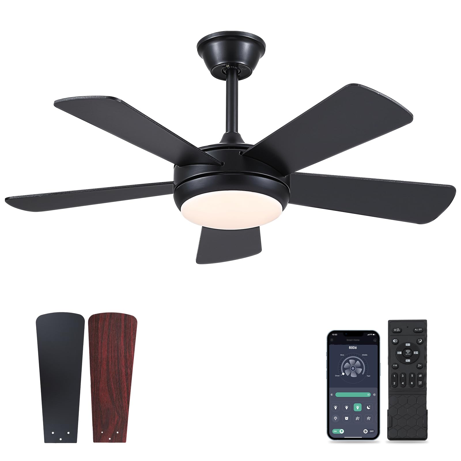 Ceiling Fans with Lights - 42" Black Outdoor Ceiling Fan with Light and Remote, Dimmable and Reversible Motor, Modern Low Profile Ceiling Fan Lights for Indoor Bedroom/Outdoor Covered Patio…