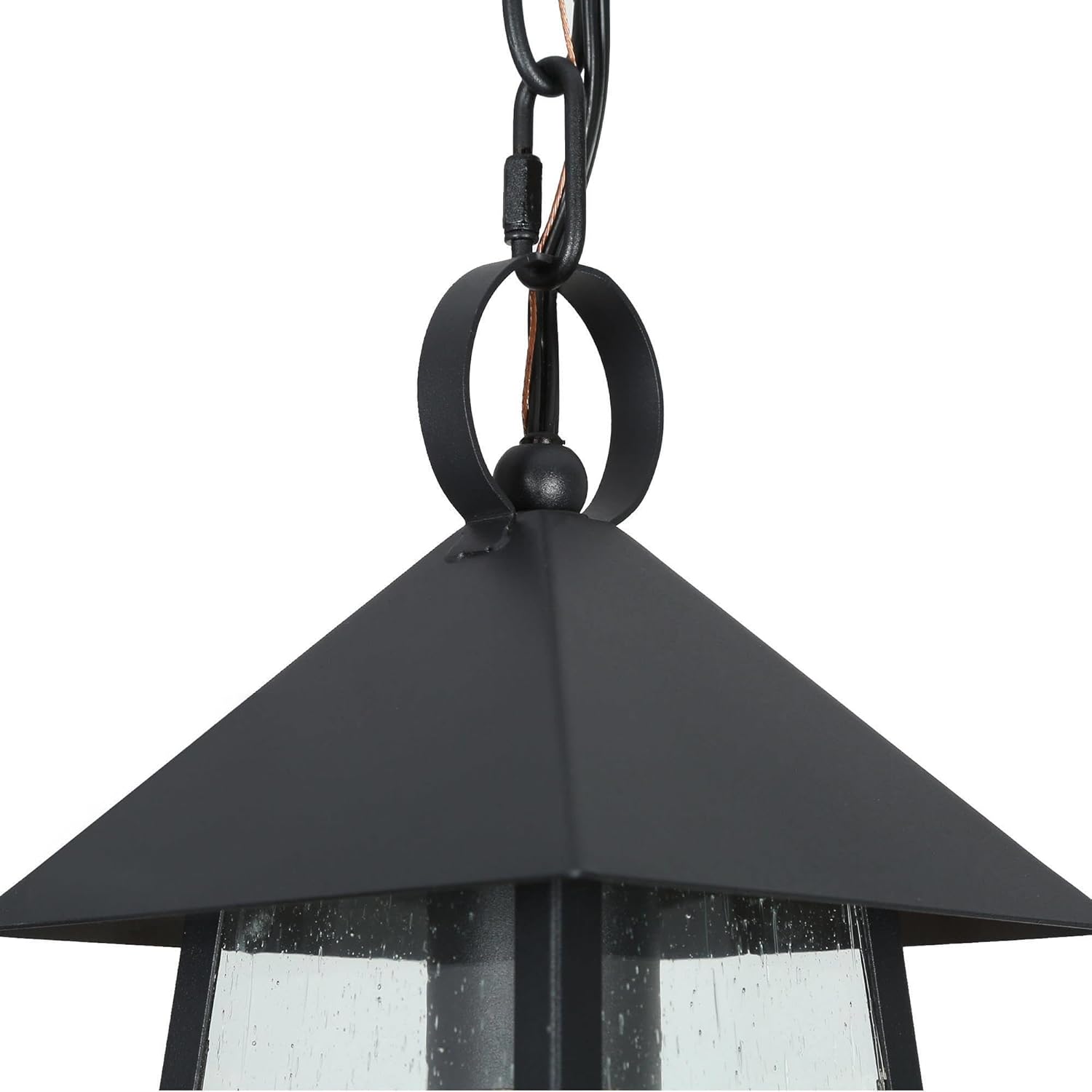 Outdoor Pendant Lights for Porch, Farmhouse Exterior Hanging Front Porch Light Fixture with Adjustable Chain and Seeded Glass Shade for Patio and Entry