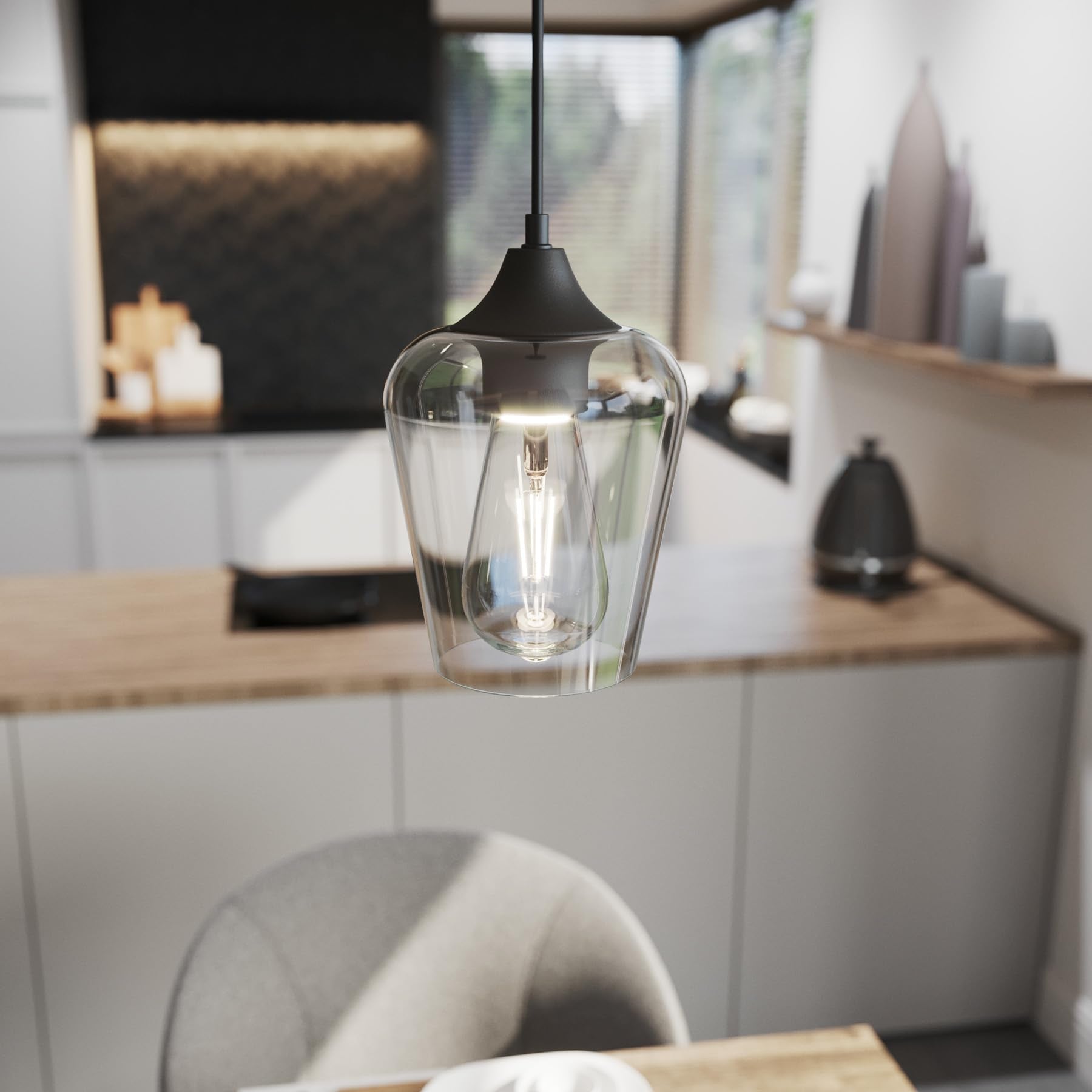 Pendant Lights Kitchen Island, Gold Pendant Lighting for Kitchen Island with Hanging Cord for Bedroom & Hallway, Kitchen Island Lighting with Clear Glass Shade