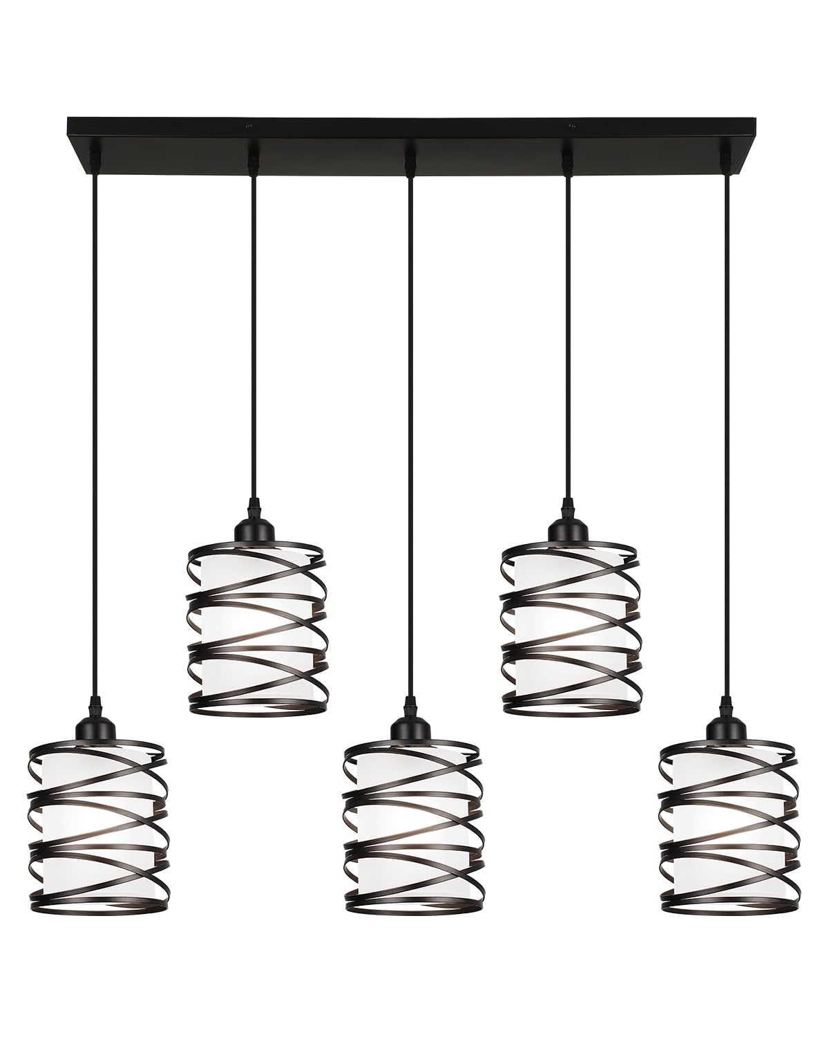 Brushed Nickel Pendant Lights for Kitchen Island, 5-Light Chandelier for Dining Room, Hanging Linear Chandeliers, Modern Dining Room Light Fixtures Pendant Light with Clear Glass Shades