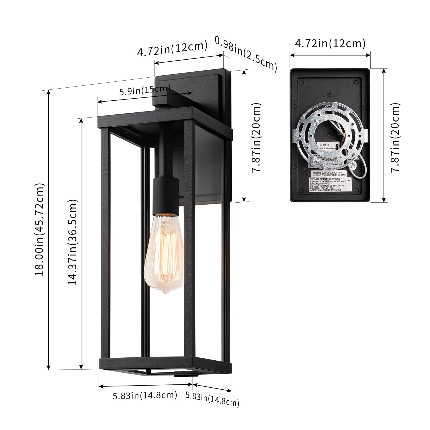 11" Classic Outdoor Wall Sconce 1 Light in Matte Black Rectangular Metal Frame and Clear Glass Shade Waterproof Porch Light Patio Light Pack of 2