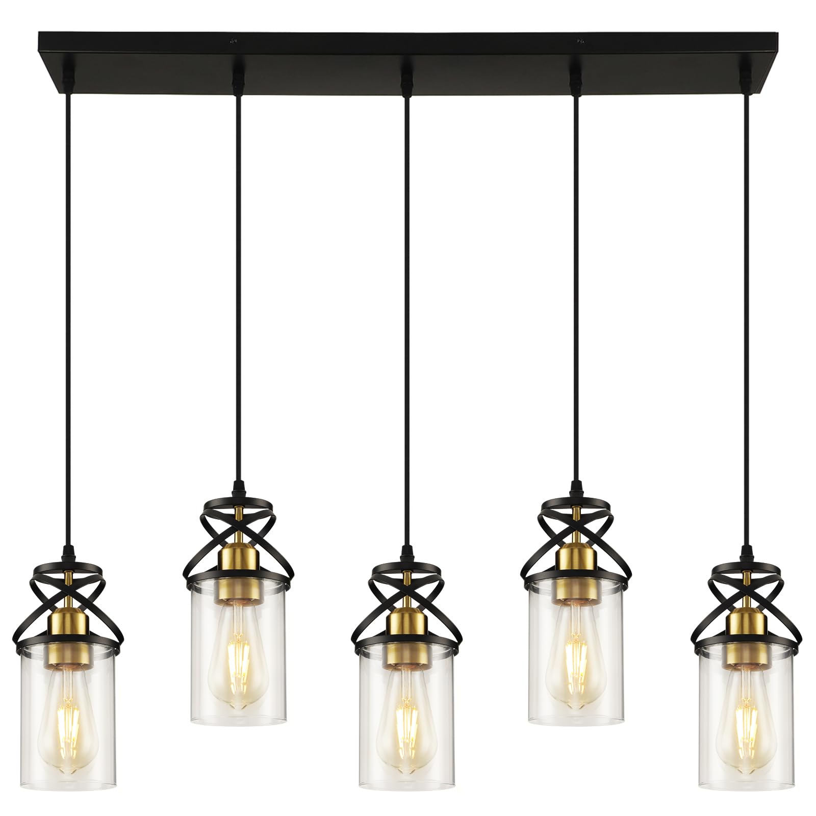 Modern Pendant Light Fixture Farmhouse Hanging Light with Clear Glass Shade, Industrial Black and Gold Pendant Lighting for Kitchen Island Dining Room Bedroom