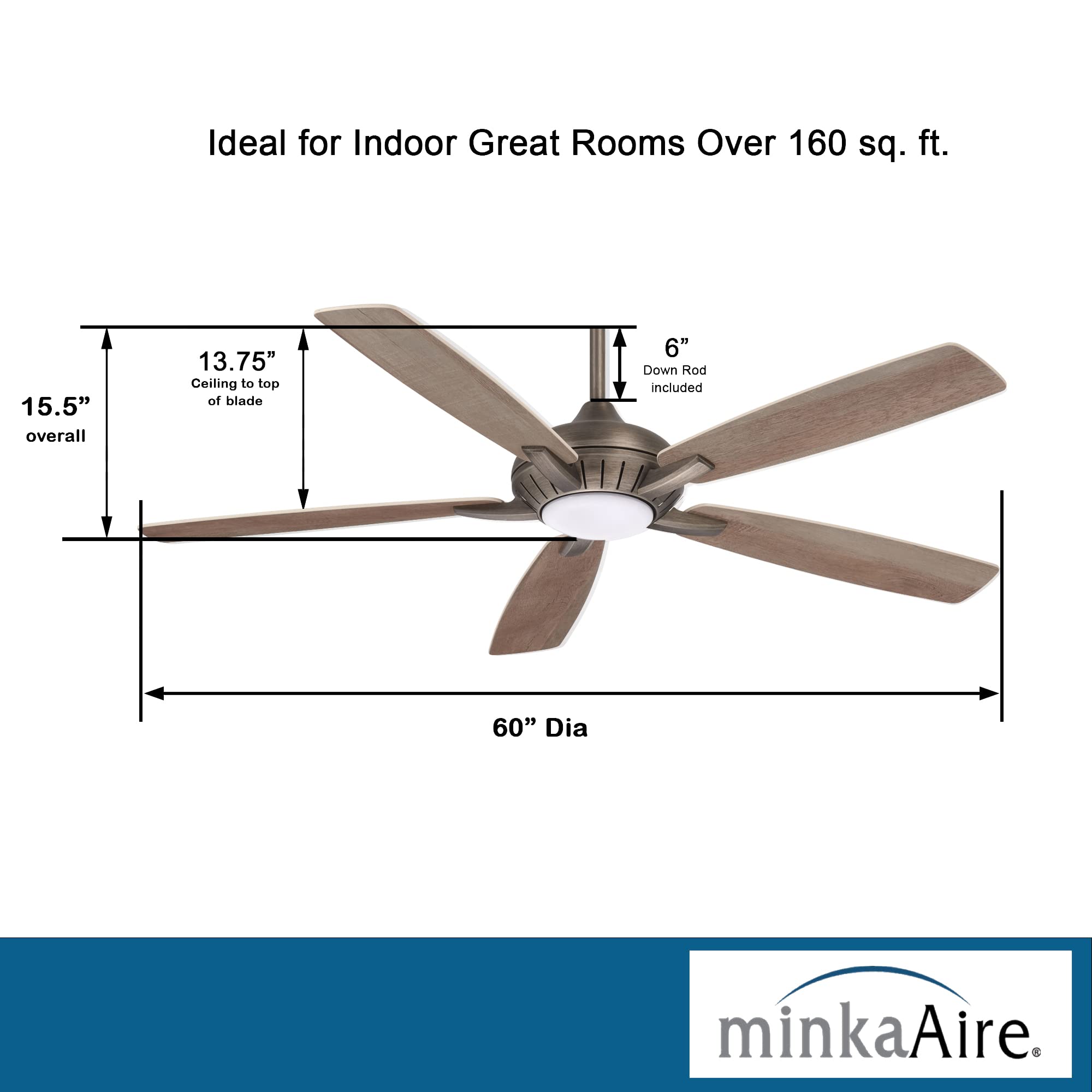 60" Ceiling Fan with LED Light & Remote, Oil Rubbed Bronze