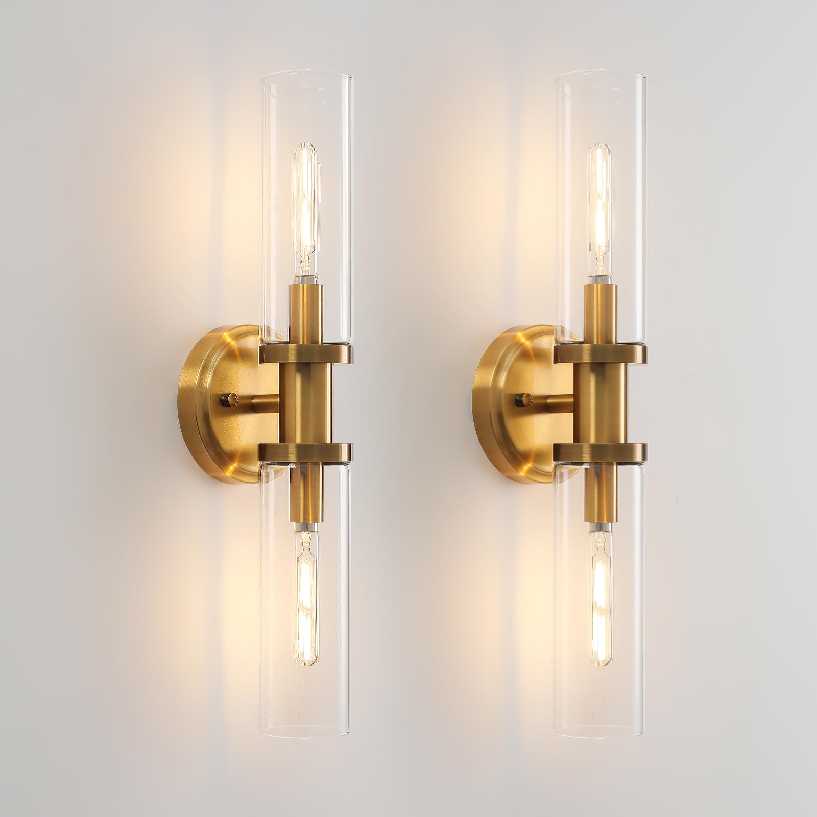 Wall Sconces Set of Two Brushed Brass Gold LED Wall Lights Modern Linear Sconces Wall Lighting Indoor Sconces Wall Decor Set of 2 Wall Lamps for Living Room Wall Scones, Wall Lights Set of 2