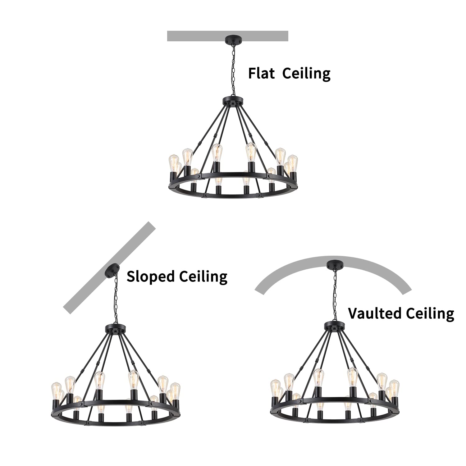 Gold Wagon Wheel Chandelier, 12-Light Industrial Pendant Light, 31.5'' Farmhouse Ceiling Hanging Chandelier Light Fixture for Living Room, Bedroom, Entryway, Foyer