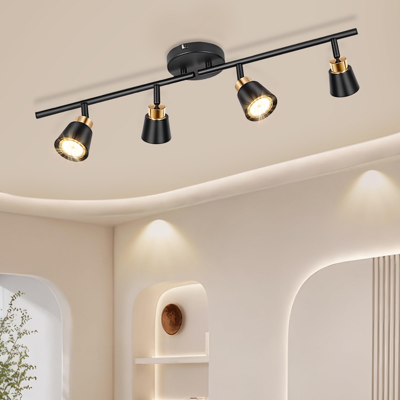 6 Light Track Lighting Fixtures, Black Ceiling LED Track Lighting Kit with Flexibly Rotatable Track Heads&G10 Socket, Modern Ceiling Spotlight for Kitchen, Office, Closet, Studio, Bedroom