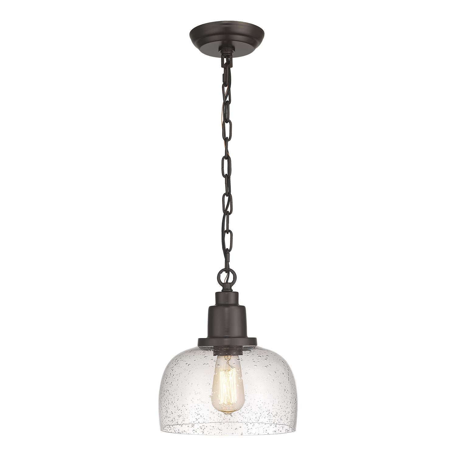 EAPUDUN 3-Light Kitchen Island Light, 35.4" Farmhouse Chandelier for Dining Room Pool Table Pendant Light, Oil Rubbed Bronze with Seeded Bubble Glass, PDA1125-ORB