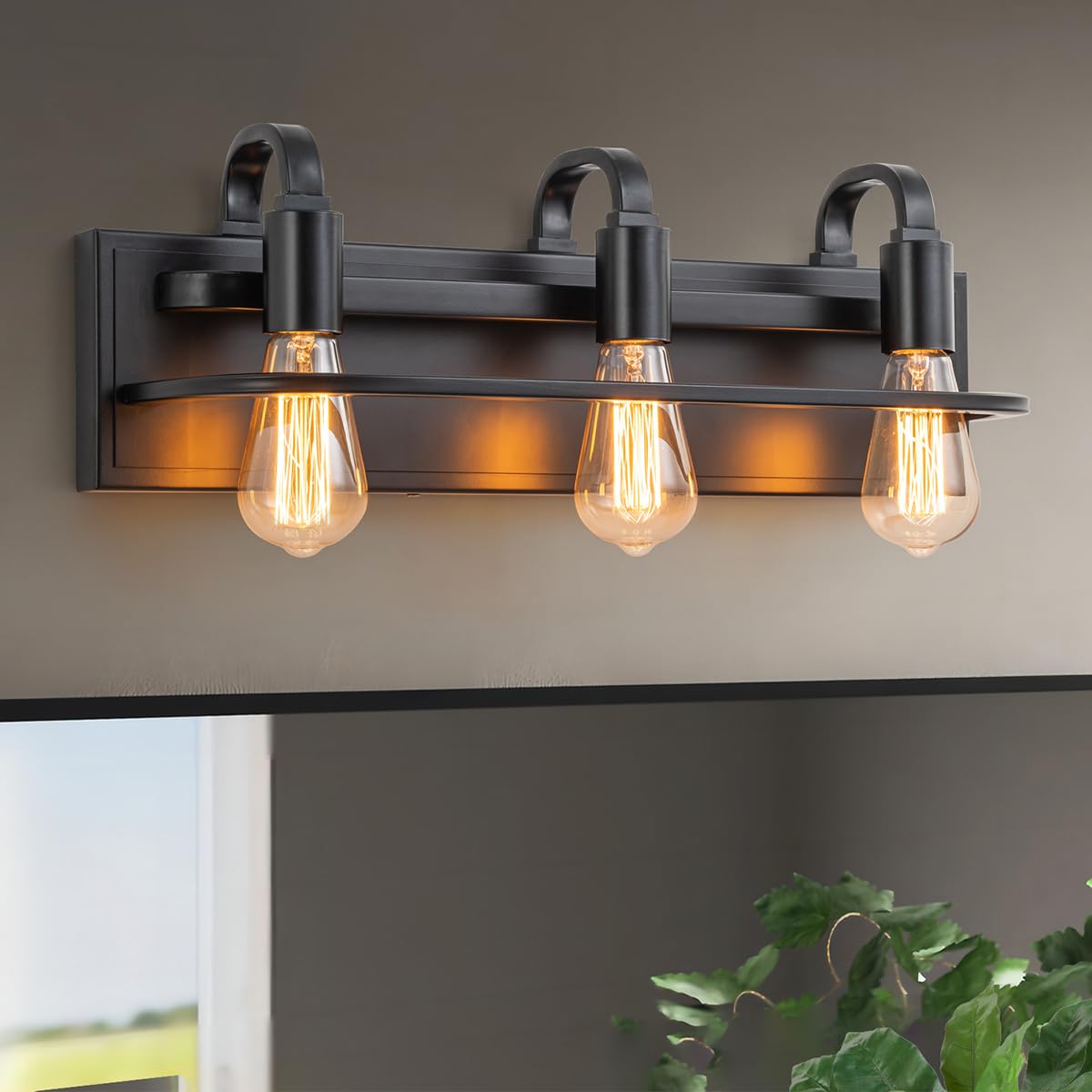 Industrial Vanity Light Fixture, 3-Light Matte Black Farmhouse Bathroom Wall Sconce Lighting