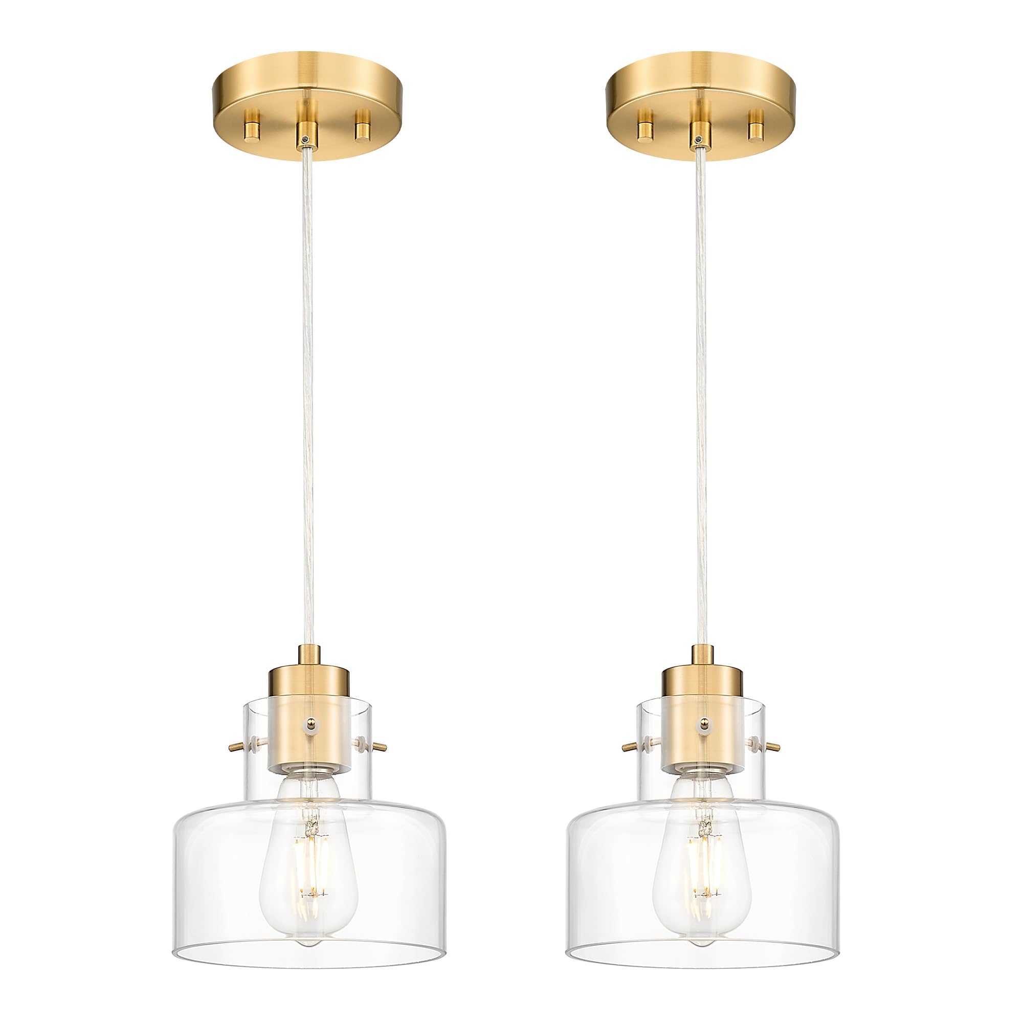 2 Pack Pendant Lights Kitchen Island, 6" Brushed Gold Pendant Light Fixtures Over Island with Clear Glass Shade, Modern Brass Kitchen Island Lighting for Dining Room Entryway, PL124-BG-2PK