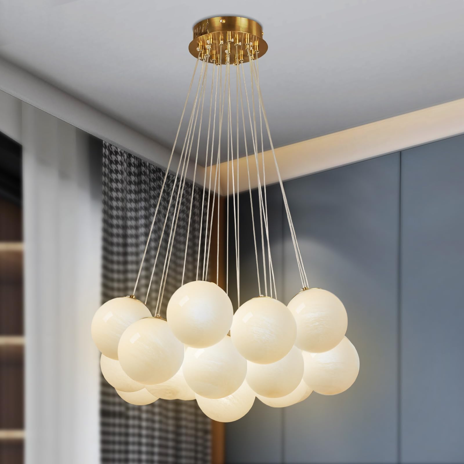 23" Bubble Globe Chandelier, 13-Light Globe Chandelier Light Fixture, Pendant Light Fixture with Milky White Glass Big Balls for Bedroom Dining Room Living Room(G9 Bulbs Included, UL Listed)