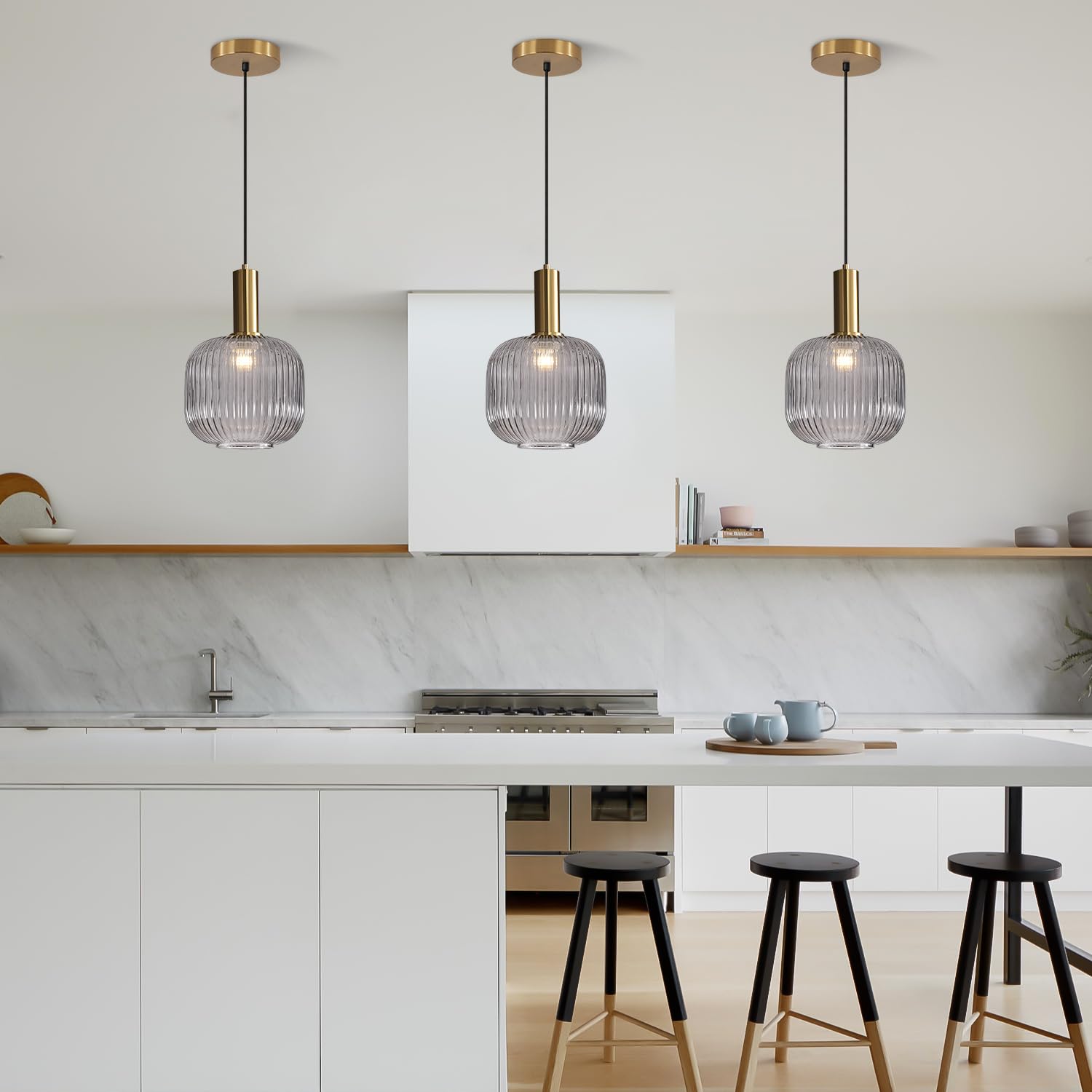 BOKT Modern Smokey Gray Glass Globe Pendant Light Adjustable 3-Light Cluster Pendant Lights Open Glass Kitchen Island Pendant Chandelier Vintage Multi Light Pendant Lighting Cluster Chandeliers