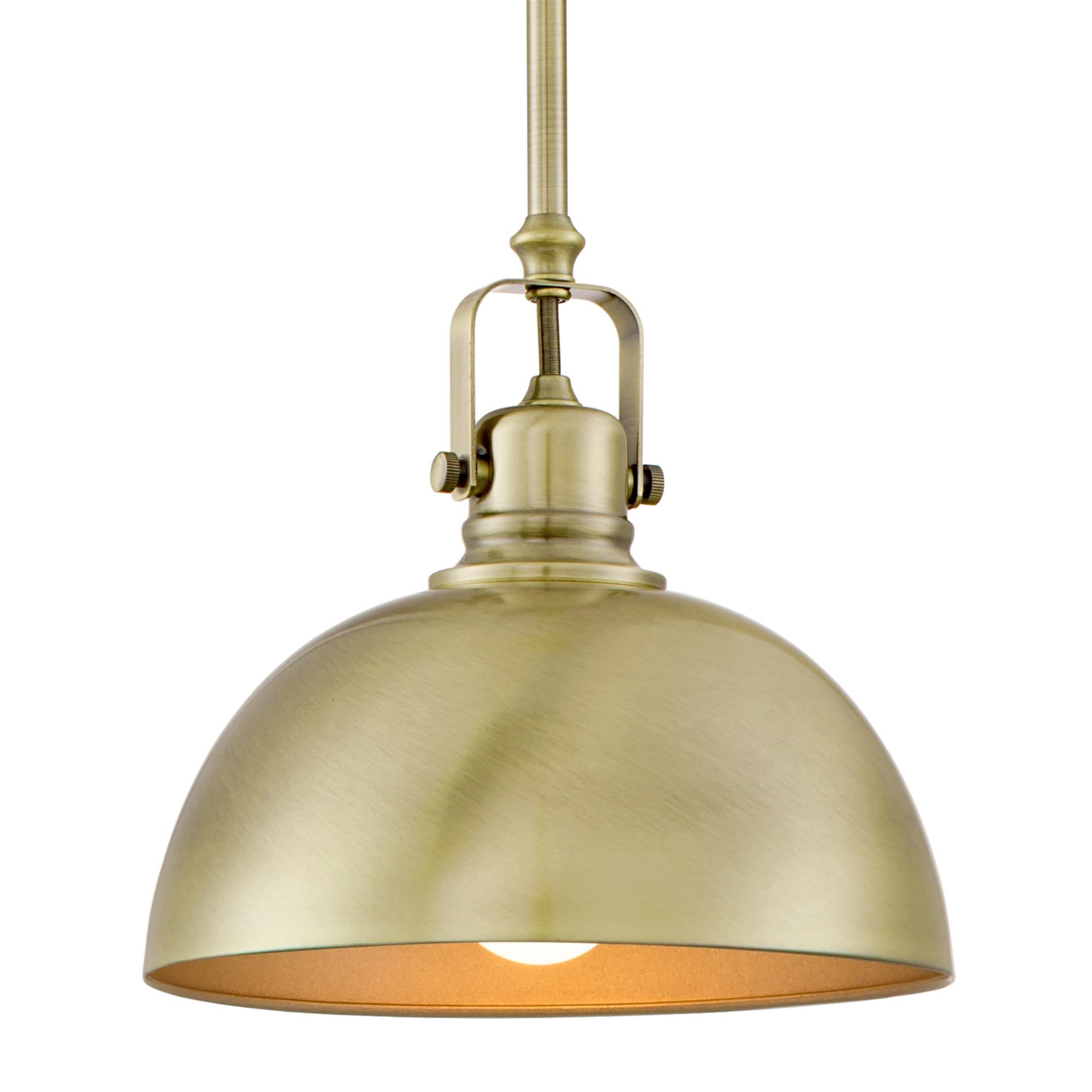 9" Contemporary Industrial Pendant Light, Adjustable Length + Shade Swivel Joint, Brushed Brass Finish