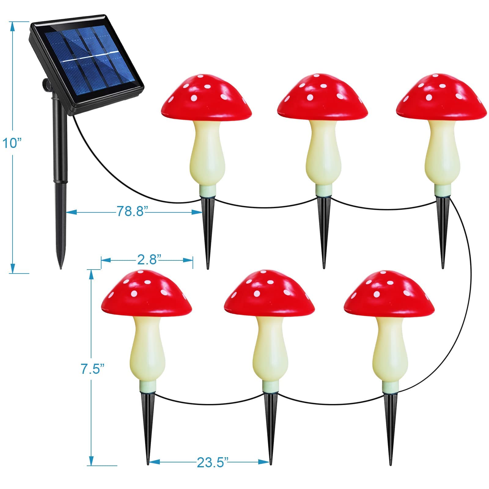 New Upgraded Waterproof Solar Mushroom Lights Outdoor Decor, 8 Modes for Garden Pathway Landscape Yard Easter Pathway Halloween Xmas Decorations, Set of 6 Red