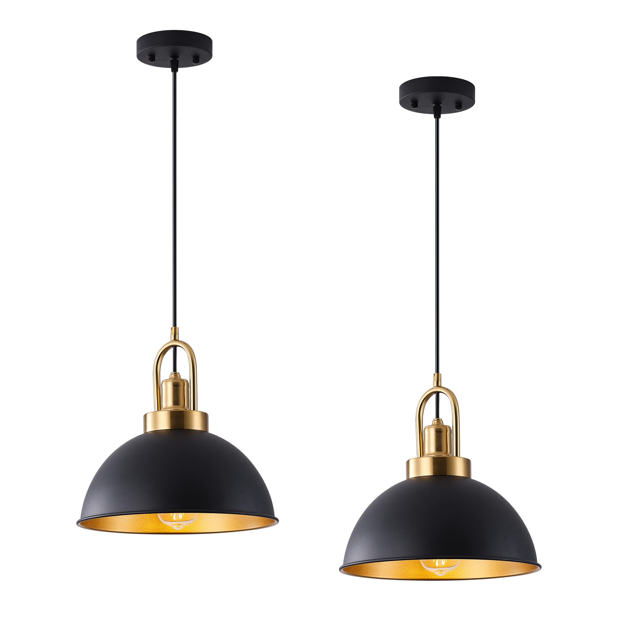 Black Farmhouse Pendant Light, Adjustable Height, Vintage Hanging Industrial Ceiling Lights Fixture for Kitchen Island Hallway Dining Room 2 Pack