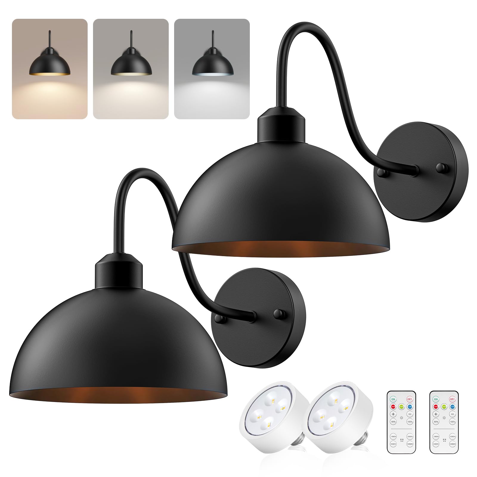 Battery Operated Wall Sconce, Wireless Sconces Set of 2 Battery Operated Light Sconces Battery Powered Wall Sconce with Remote Black Wall Sconces for Bedroom Hallway Living Room