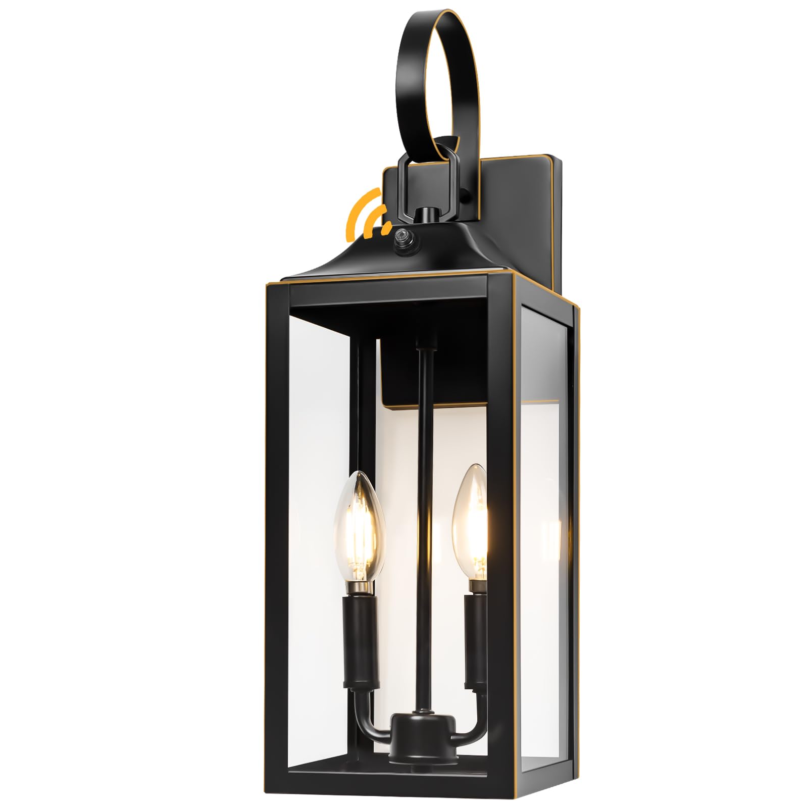 19" Black Outdoor Wall Lantern 2-Light, Large Outside Modern Wall Sconce Light Fixture, Industrial Porch Light Wall Mount with Glass, Waterproof Farmhouse Exterior Lamp Lighting （1 Pack）