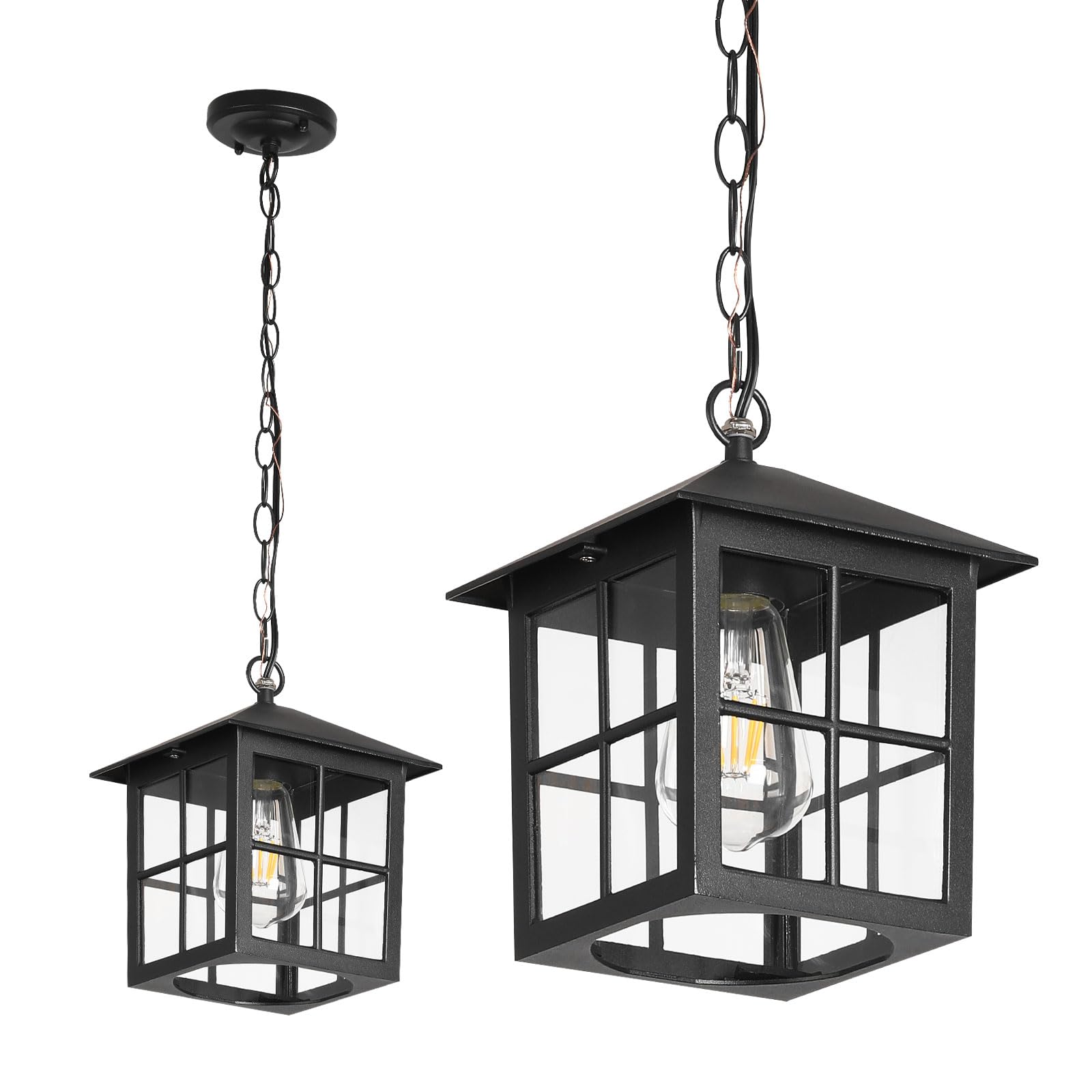 Outdoor Pendant Light for Porch Patio Courtyard Entryway Doorway Hallway, Waterproof Anti-Rust Exterior Pendant Lights Adjustable Chain Black Outdoor Hanging Ceiling Chandelier (1 Pack)