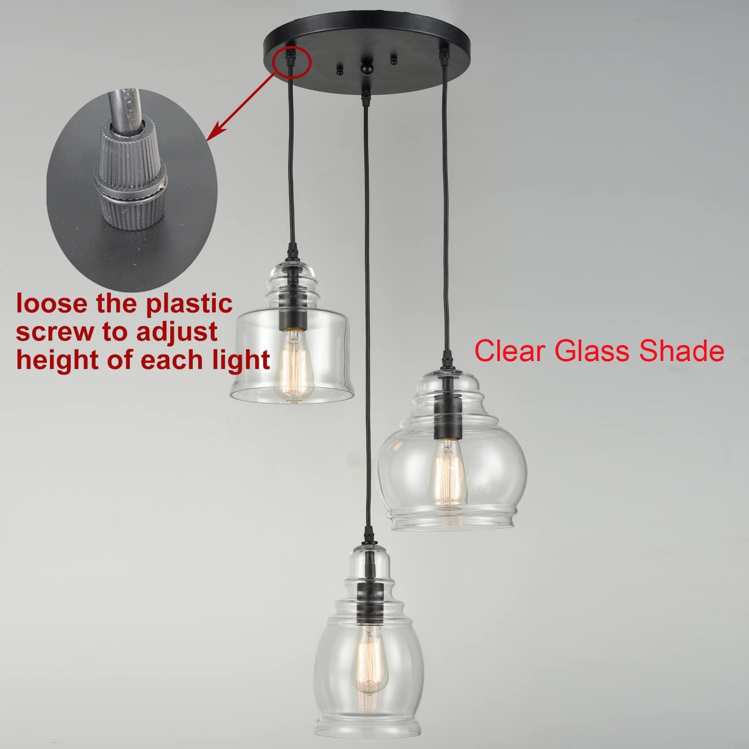 CLAXY Ecopower Vintage Kitchen Linear Island Glass Chandelier Pendant Lighting Fixture-3 Lights