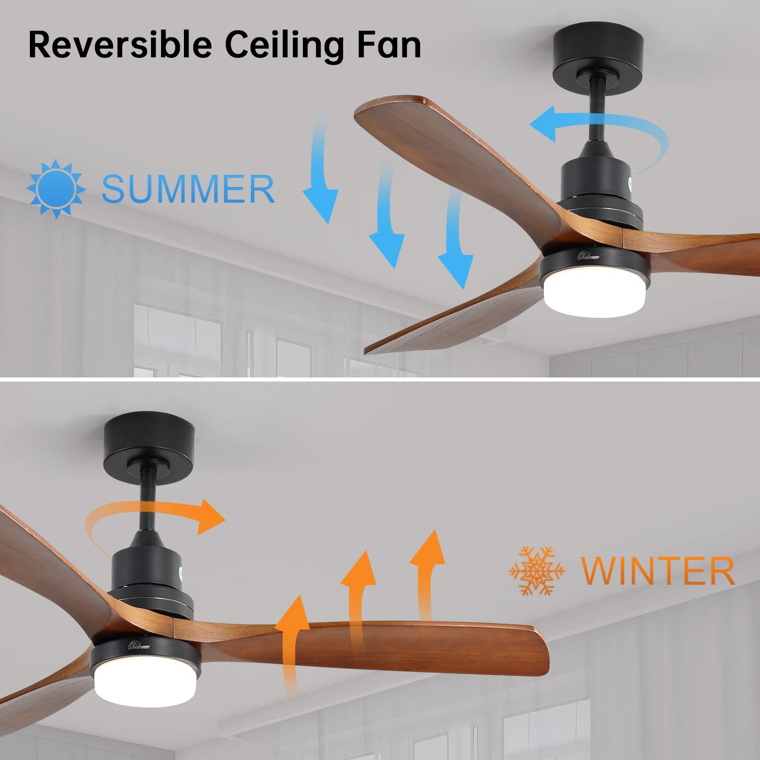 Low Profile Ceiling Fan With Lights Remote Control 52 Inch Flush Mount Ceiling Fan Modern Wood Blade Fan For Bedroom Living Room Indoor Outdoor Farmhouse Patio, Noiseless DC Motor