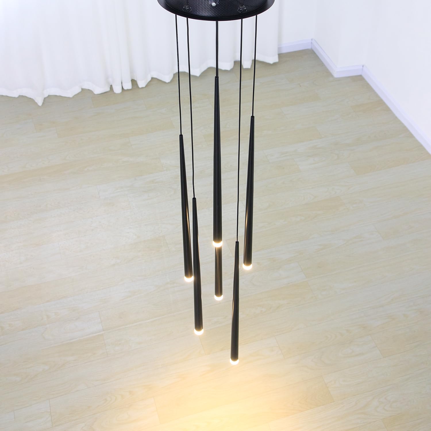 Modern Pendant for Kitchen Island, Linear Chandelier 6 Lights Cluster Bar for Dining Room, Black Warm White Dimmable