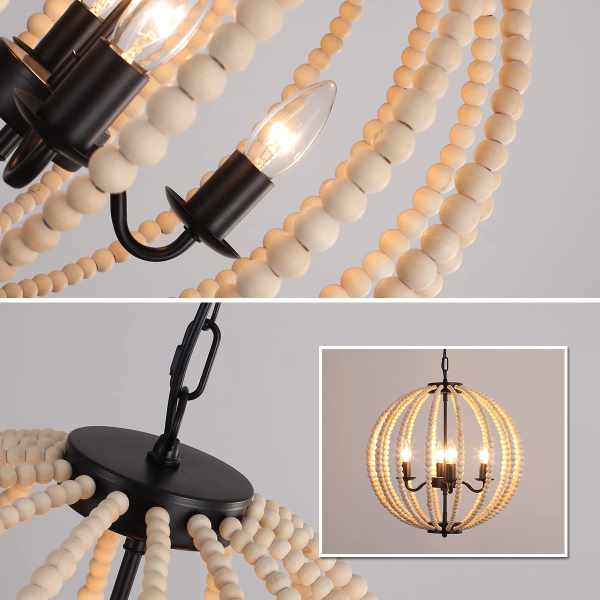 Modern Wooden Beads Dandelion Chandelier, Firework Pendant Lighting, 8-Lights Boho Hanging Light Fixture for Living Room Dining Room Bedroom Kitchen Foyer（Bulb is Included）