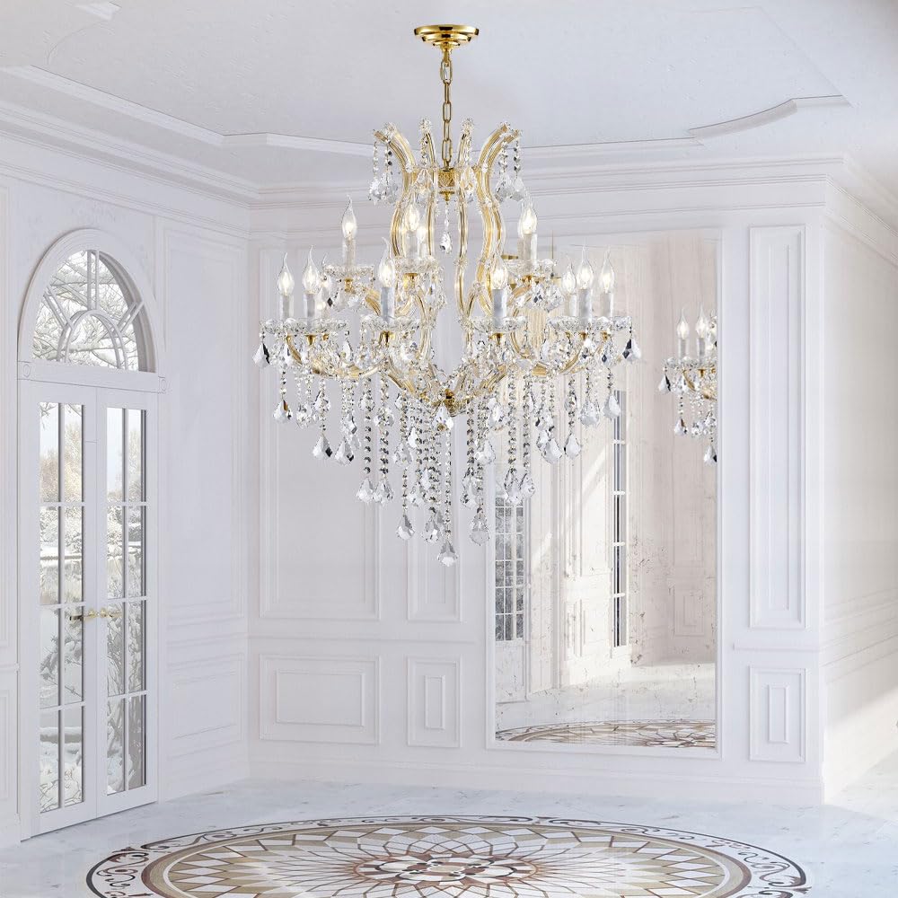 Large Gold Chandelier Light Fixtures - 36 Lights, 4 Layers Modern Crystal Chandeliers for Hotel, Lobby, Foyer, Entrance Hall, Staircase