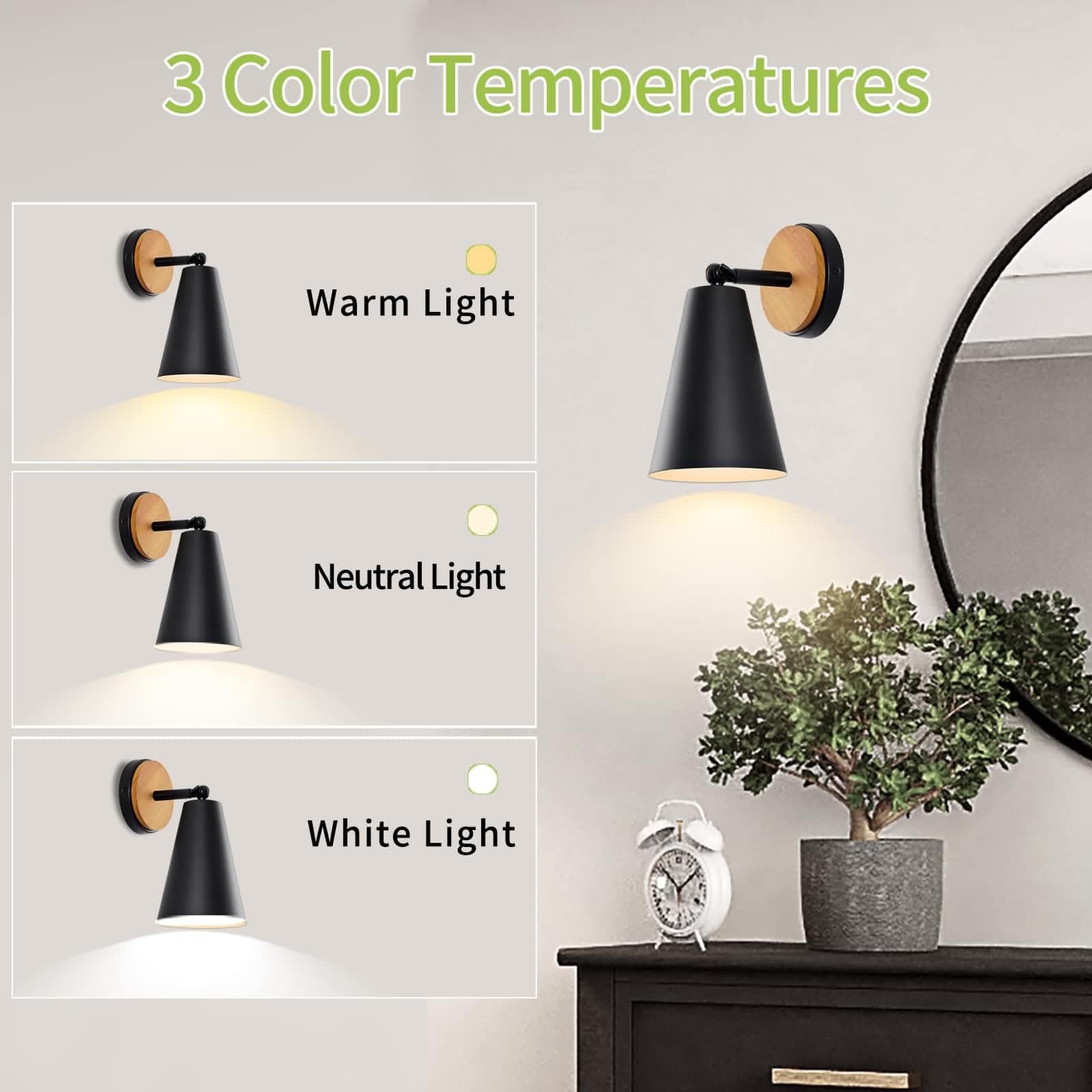 Wood Battery Operated Wall Sconce, IR Remote Control Battery Operated Sconces, Matte Black Battery Operated Wall Sconce, Wall Lights Battery Operated for Bedrooms, Living Room