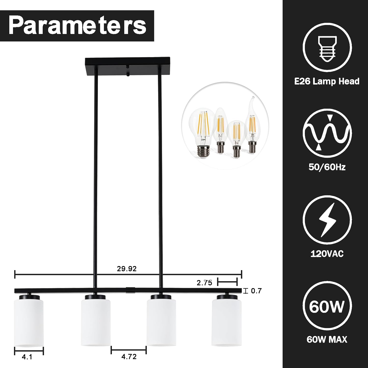 Kitchen Island Lighting,4-Light Dining Room Light Fixture with Clear Glass Shade Linear Chandelier Pendant Lighting Over Table for Dining Table Living Room with Adjustable Rods,Kitchen Island