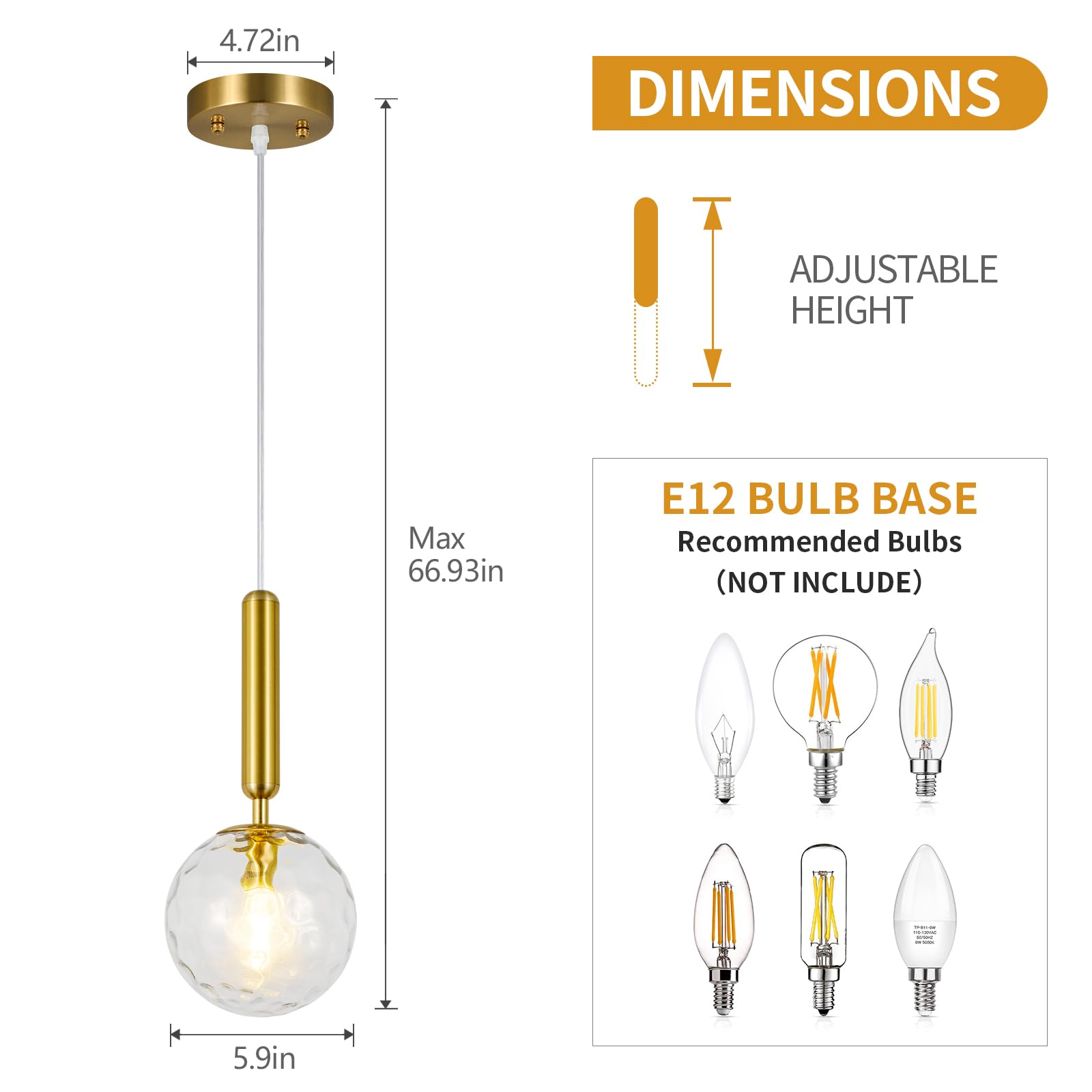 Mid Century Globe Pendant Light with Clear Glass for Kitchen Island Modern Gold Finish Hanging Light Fixture Retro Round Pendant Lighting for Living Room Bedroom Entryway(3-Light)