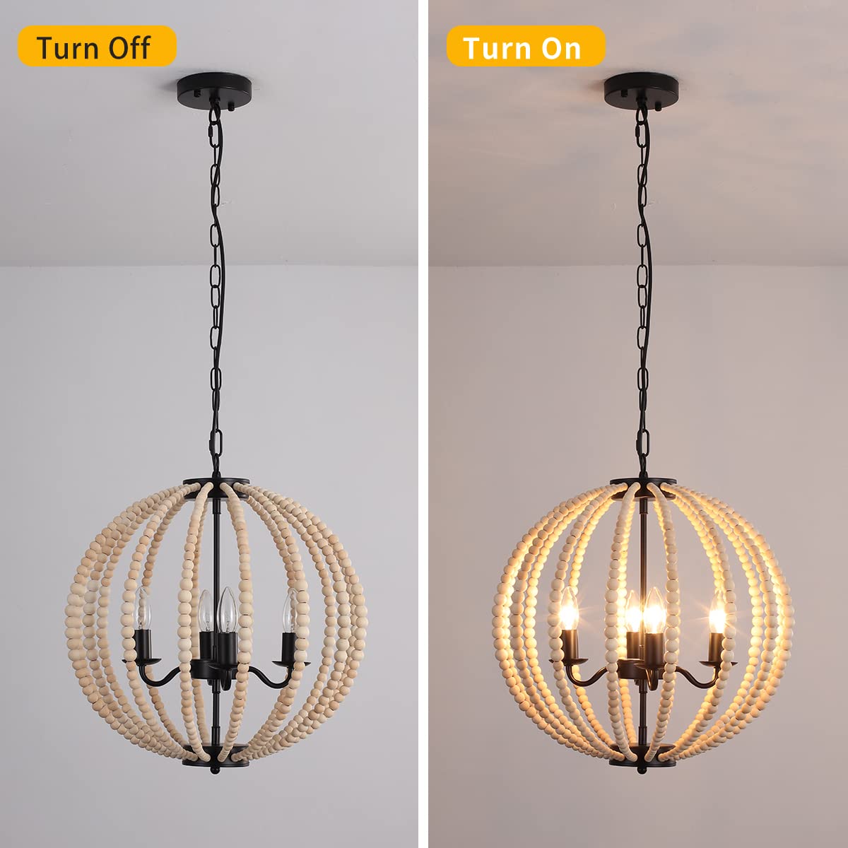 Modern Wooden Beads Dandelion Chandelier, Firework Pendant Lighting, 8-Lights Boho Hanging Light Fixture for Living Room Dining Room Bedroom Kitchen Foyer（Bulb is Included）