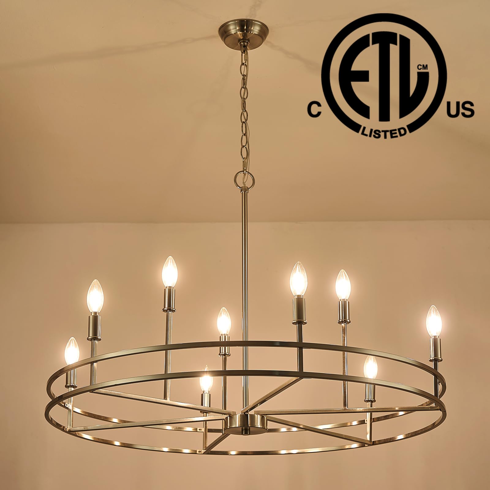 Gold Chandelier 9-Light Dining Room Chandelier Over Table Master Bedroom Chandelier Lighting Round Living Room Chandelier Light Fixture for Foyer, Bathroom, Solid Metal,35in