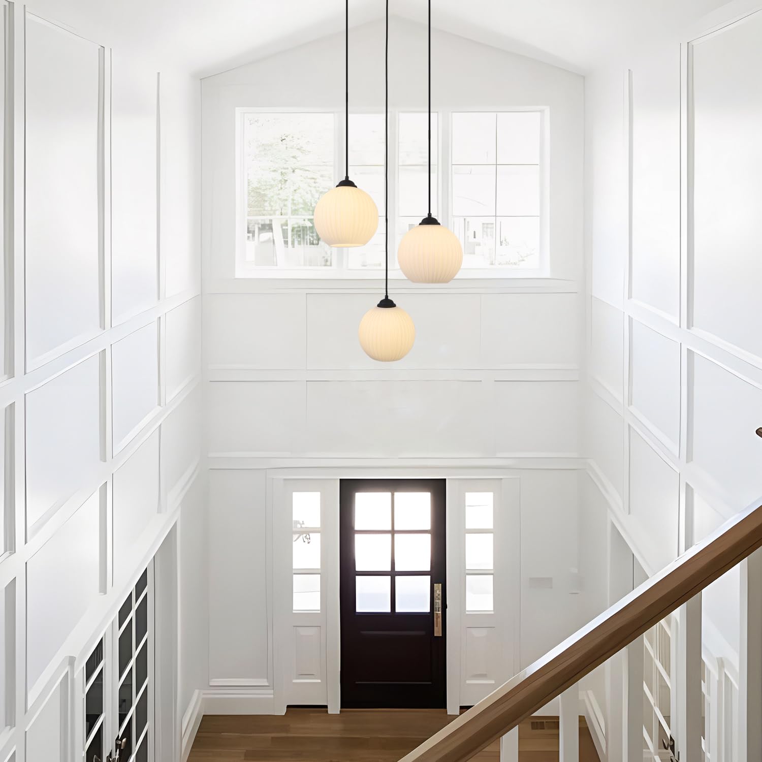 3-Light Cluster Pendant Hanging Lights Black Globe Chandelier Light Fixture Large Milk Glass Cluster Pendant Lights Mid Century Modern Multi Light Pendant Lighting Kitchen Island