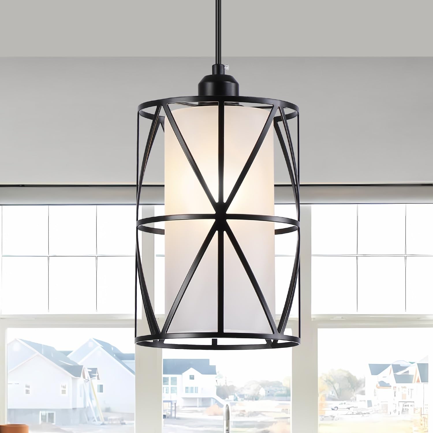 Modern Pendant Lights with Frosted Glass, Brushed Nickel Pendant Light Fixtures, Cylindrical Pendant Lighting for Kitchen Island, Kitchen Hanging Lights Over Island, Foyer, Dining Room, Entryway