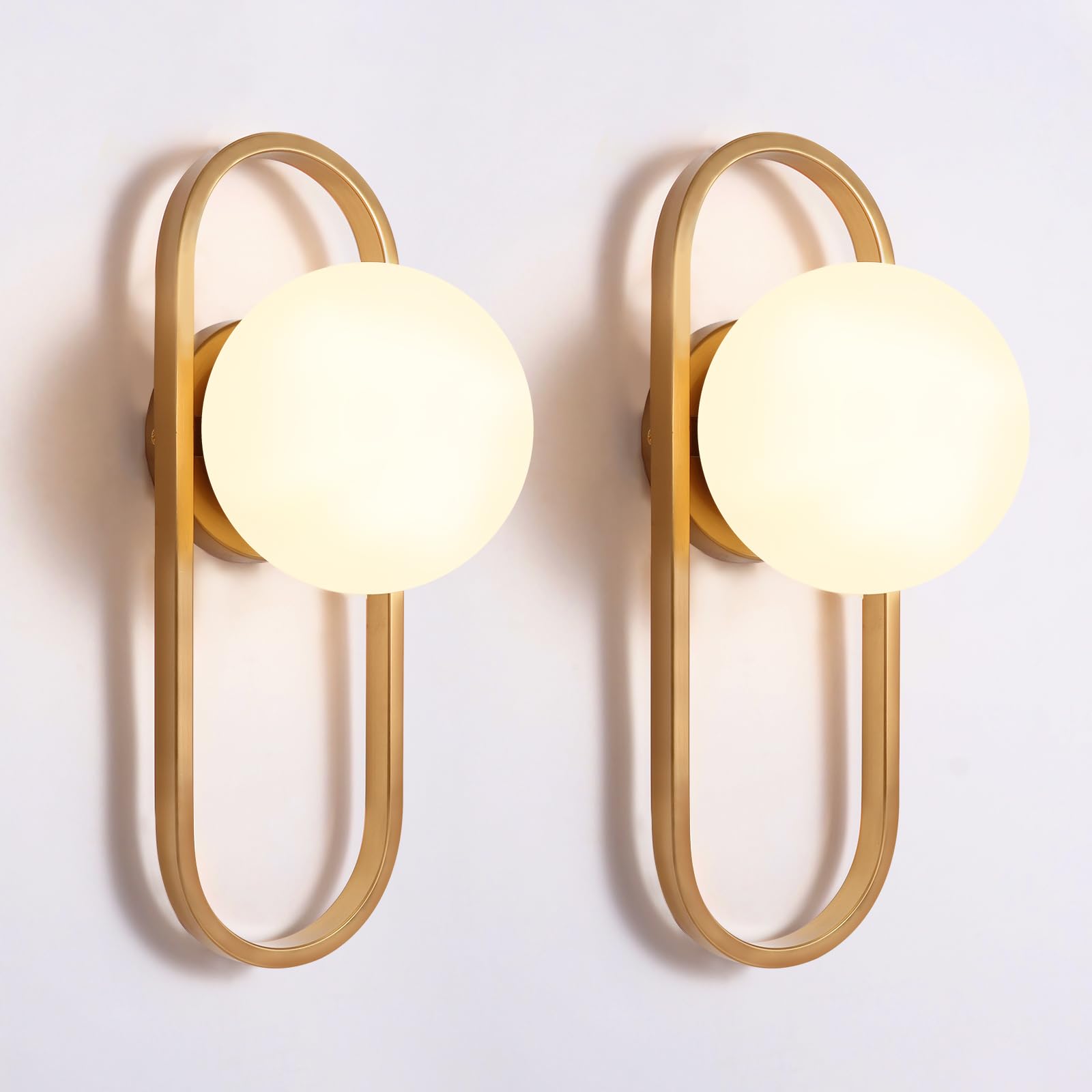 Wall Sconces Set of Two Gold Wall Lamp Sconces Wall Lighting with White Globe Glass Shade Wall Lights Sconces Wall Decor Set of 2 Wall Lights for Living Room Wall Lamps for Bedrooms Set of 2